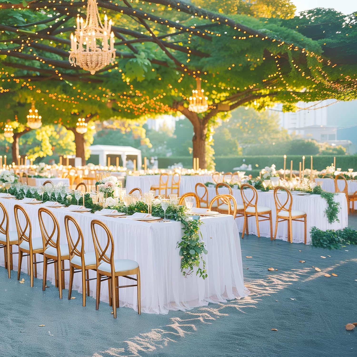 White Tulle Tablecloth with Skirt for 6 Foot Tables