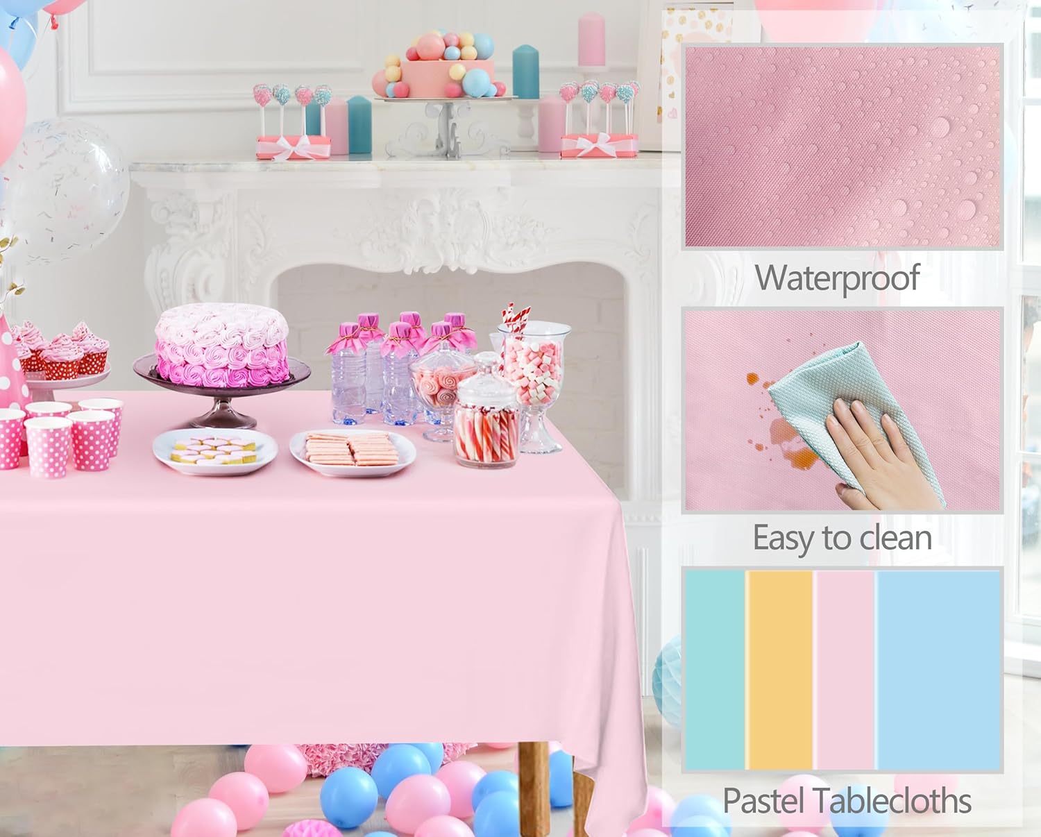 4 Pack Pastel Color Tablecloths for Birthday Parties