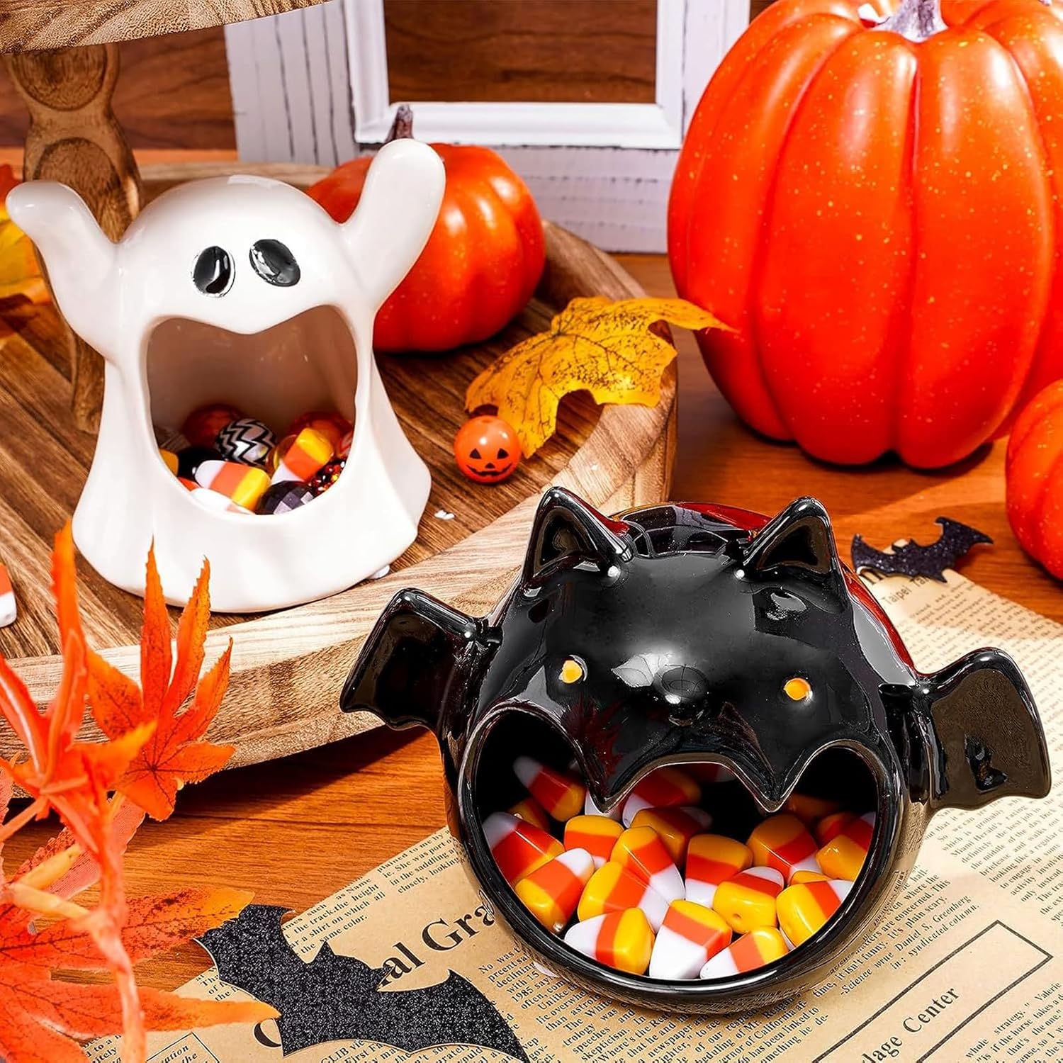 KURKUR Halloween Ghost Candy Dish Ceramic Bowl Holder