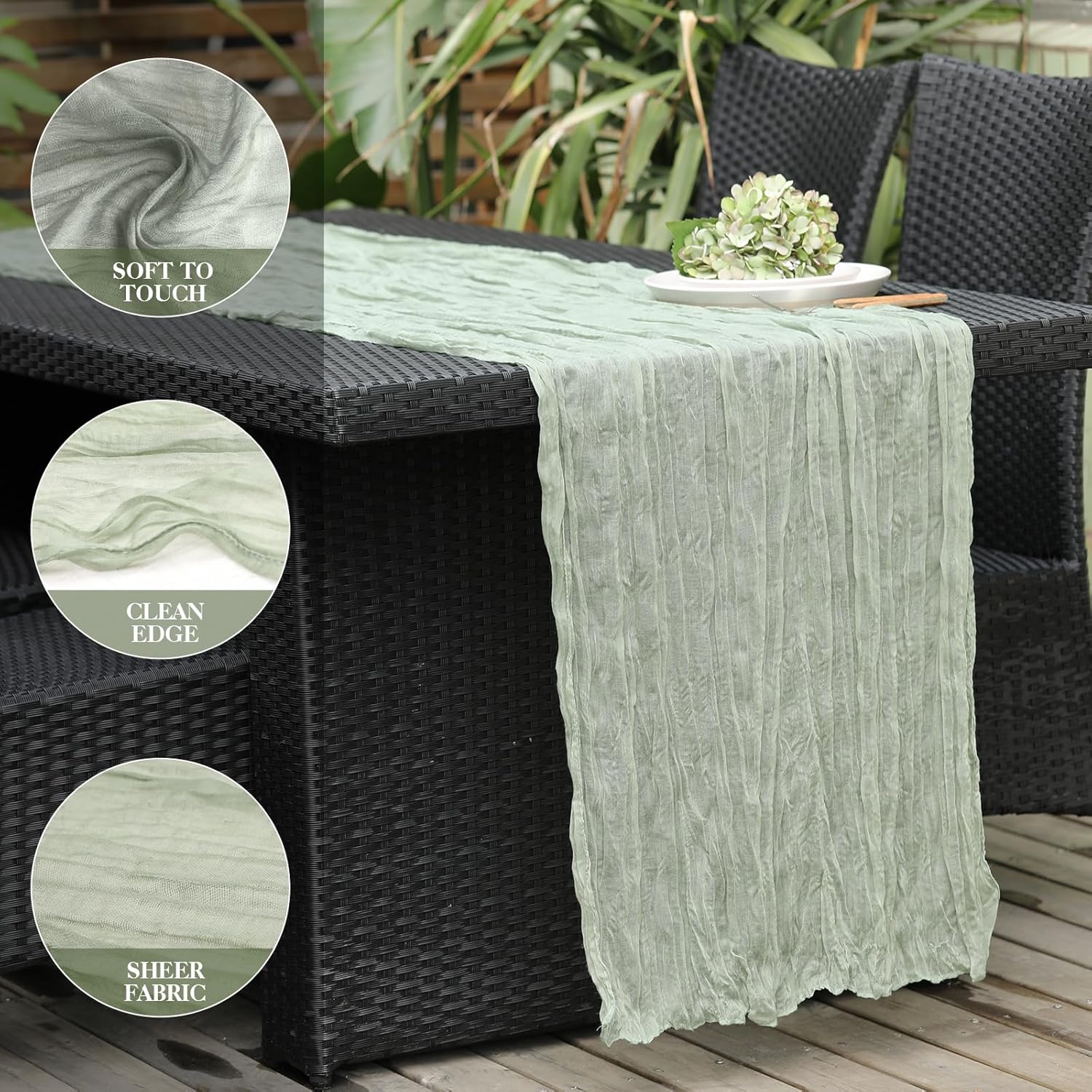 Le Courant 10 Ft Sage Green Cheesecloth Table Runner