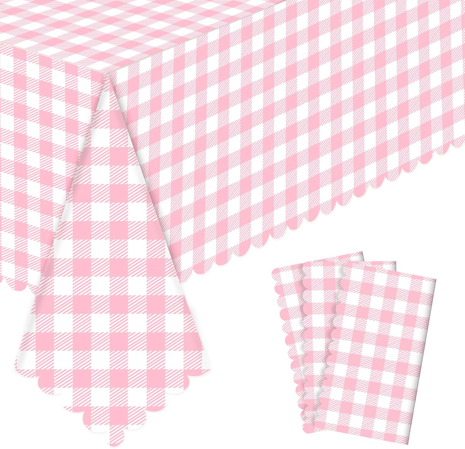 3 Pack Pink Gingham Tablecloths for Parties