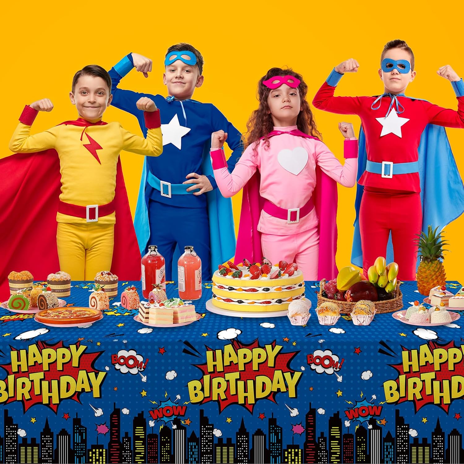 3Pcs Hero Themed Birthday Tablecloths Decorations