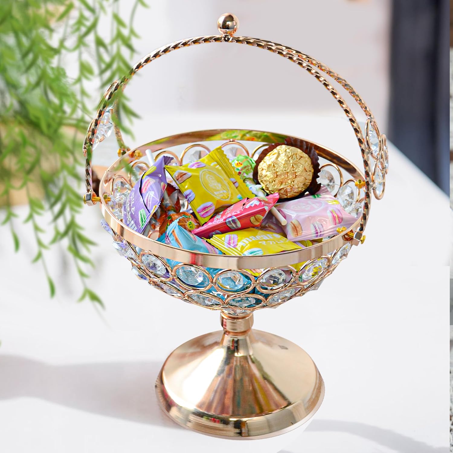 Crystal Candy Bowl Holder Decorative Fruit Bowl Stand Flower Basket Ornament Home Decor Table Centerpiece Gold S