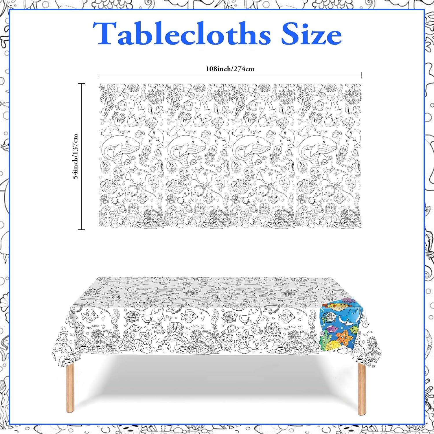 Ocean-Themed Giant Tablecloth for Kids 54x108 Inch