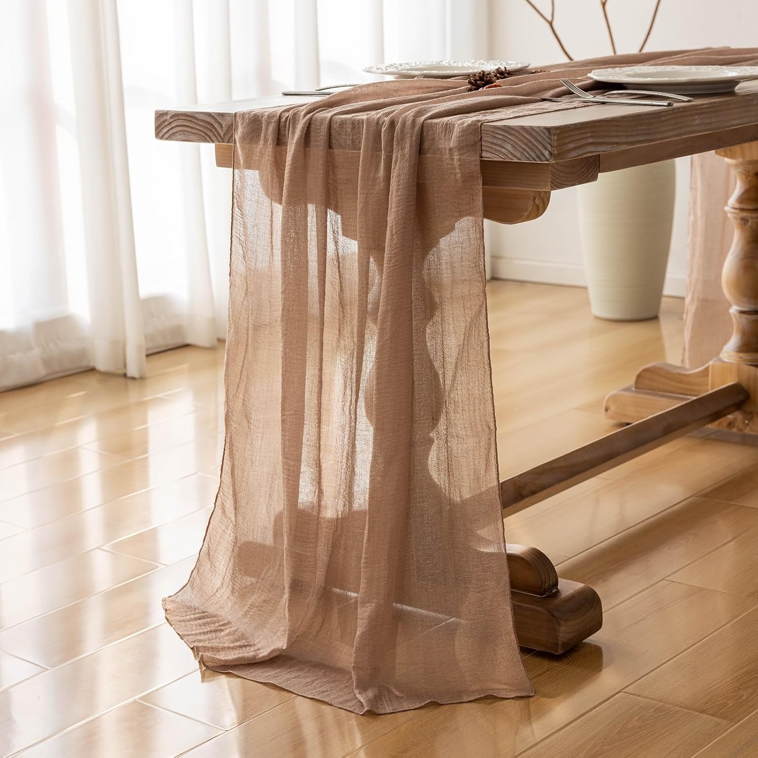 Nude Cheesecloth Table Runner 120 Inch Rustic Boho Decor