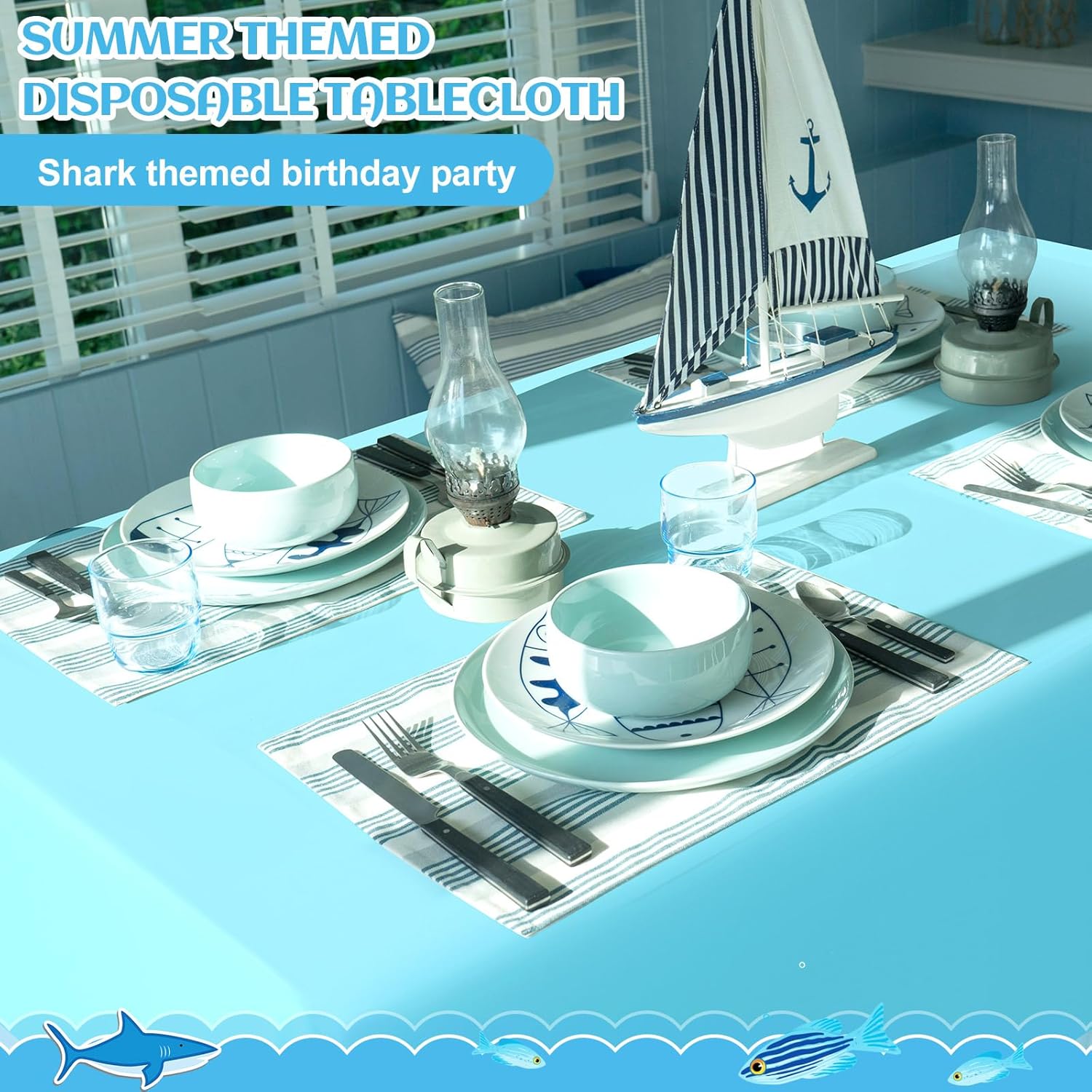 Kinlop 12 Pcs Plastic Sky Blue Tablecloths for Parties