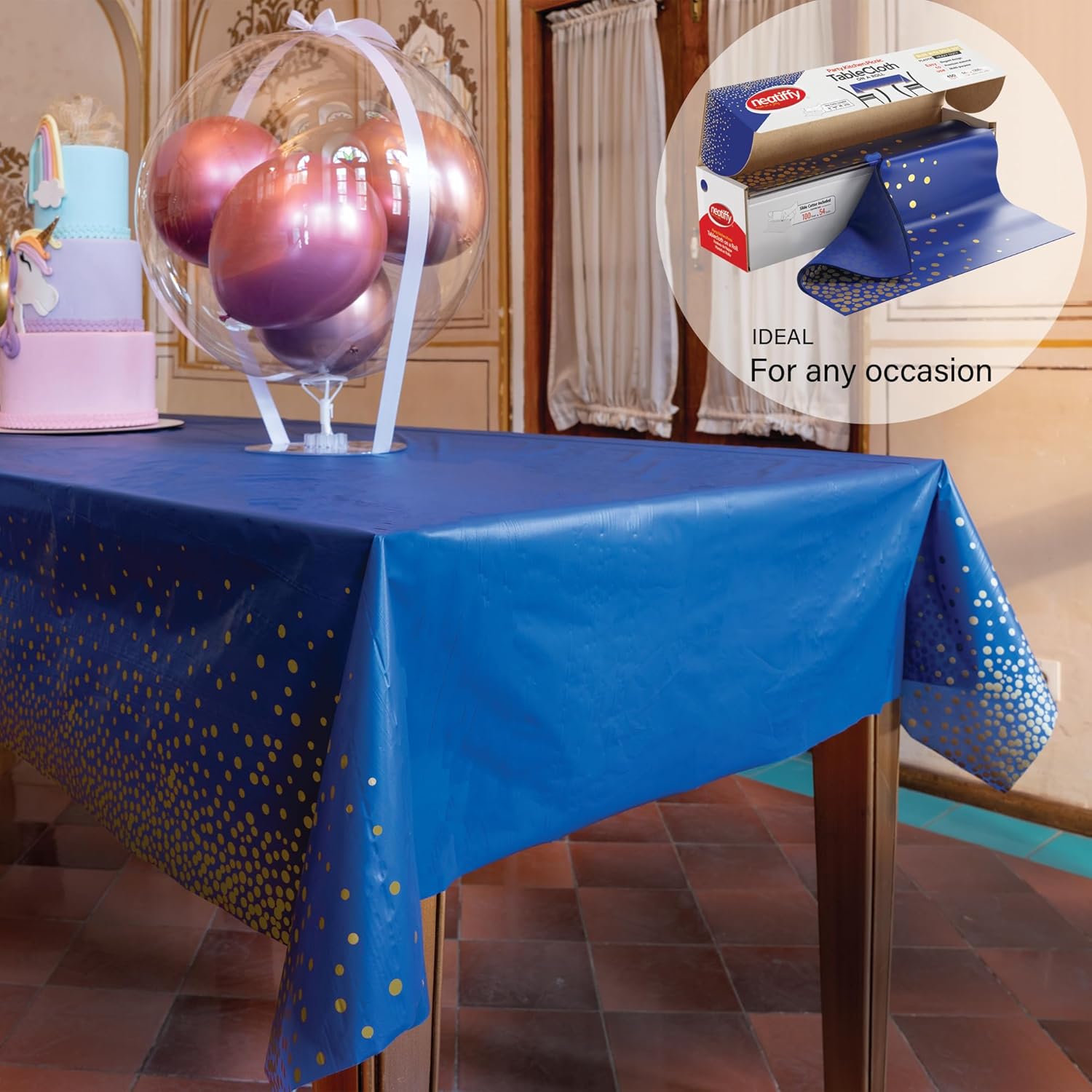 Neatiffy Tablecloth Roll with Slide Cutter Waterproof for All Table Shapes Party and Event Use