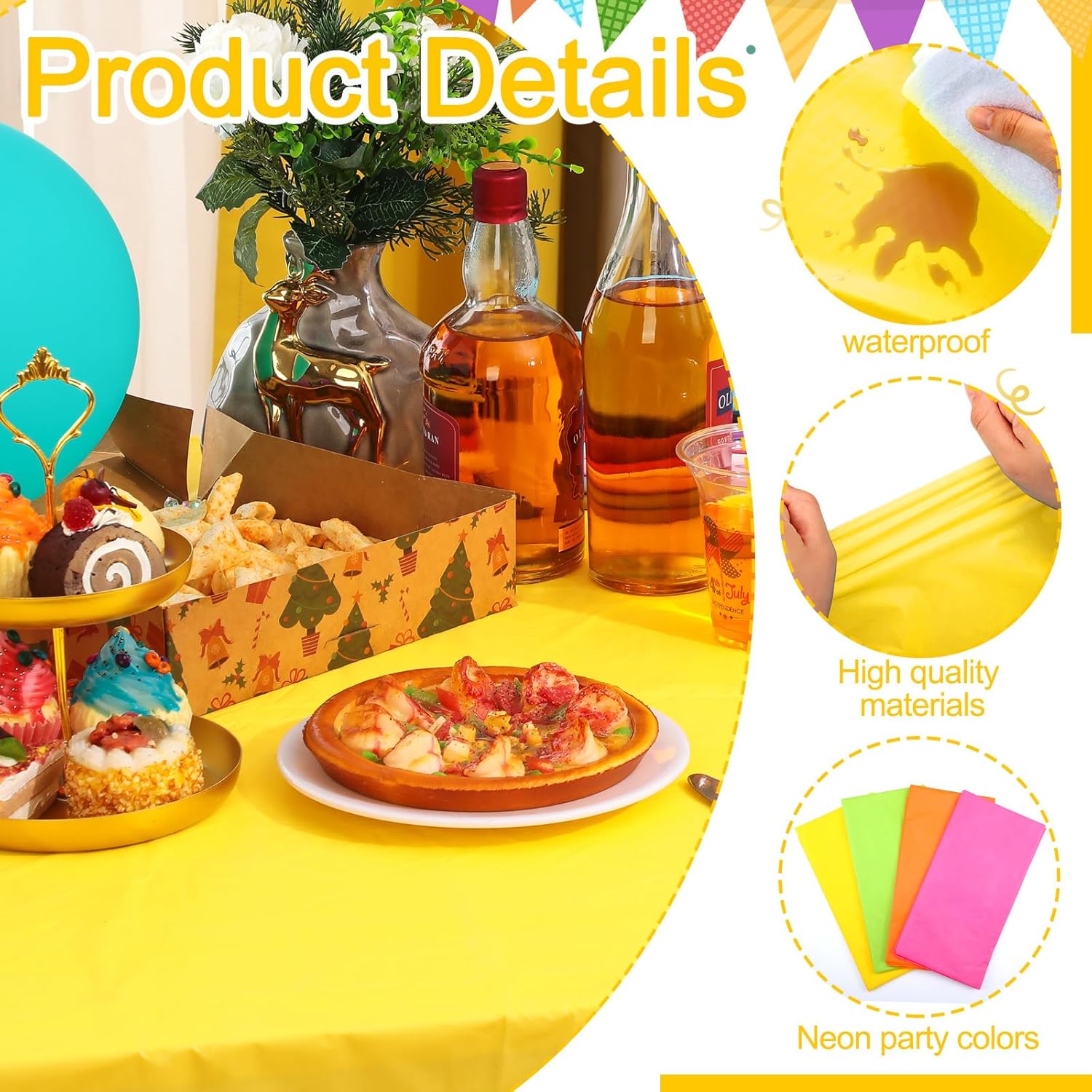 Peryiter 12 Pack Assorted Neon Plastic Tablecloths Rectangle 54x72 Inch