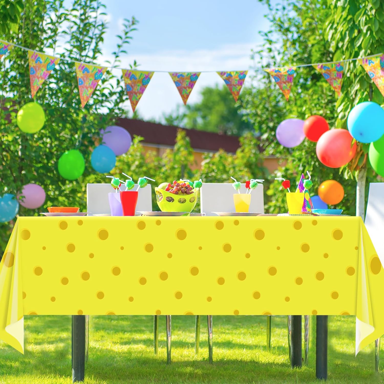 3Pcs Cartoon Yellow Tablecloths for Birthday Parties