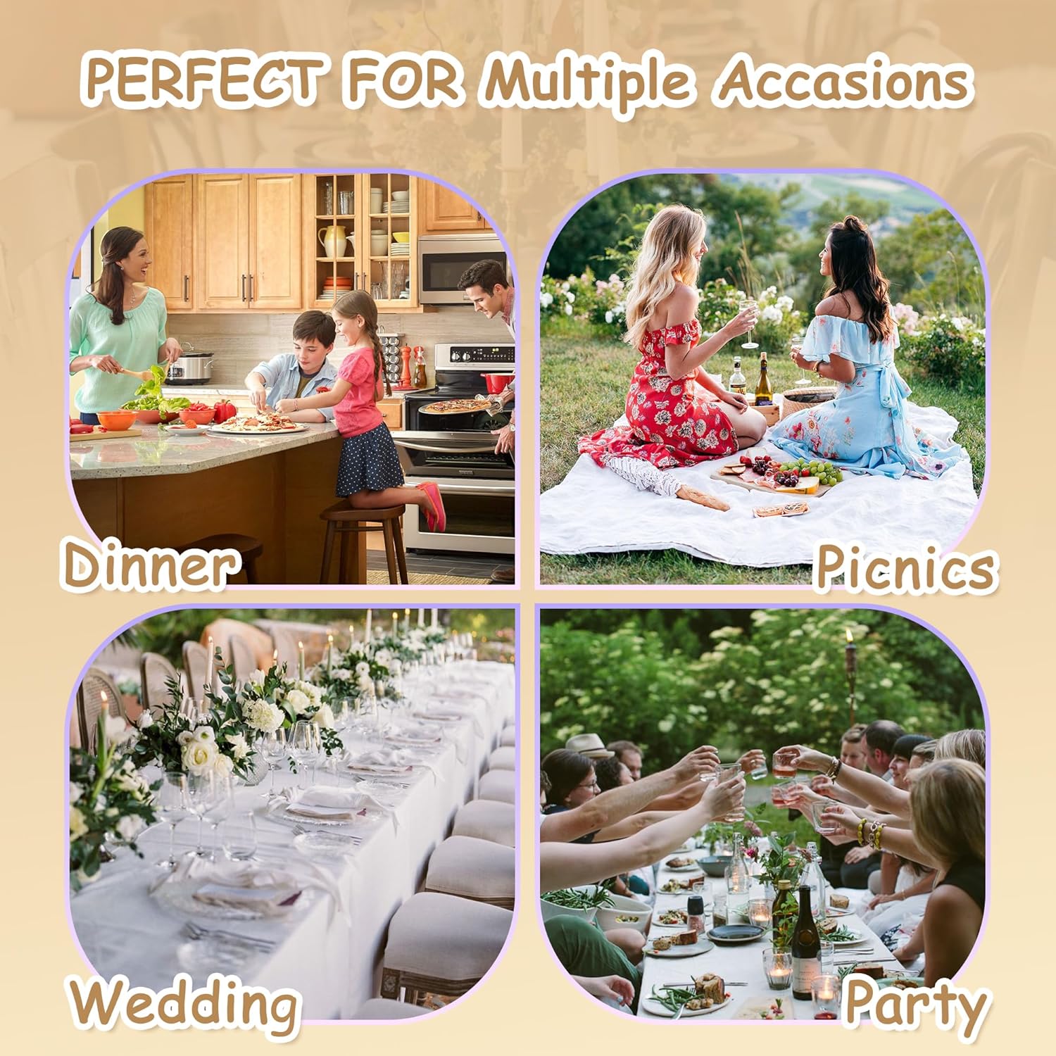 MYSKY HOME 60x84 Inch Waterproof Table Cloth with Beige Tassels