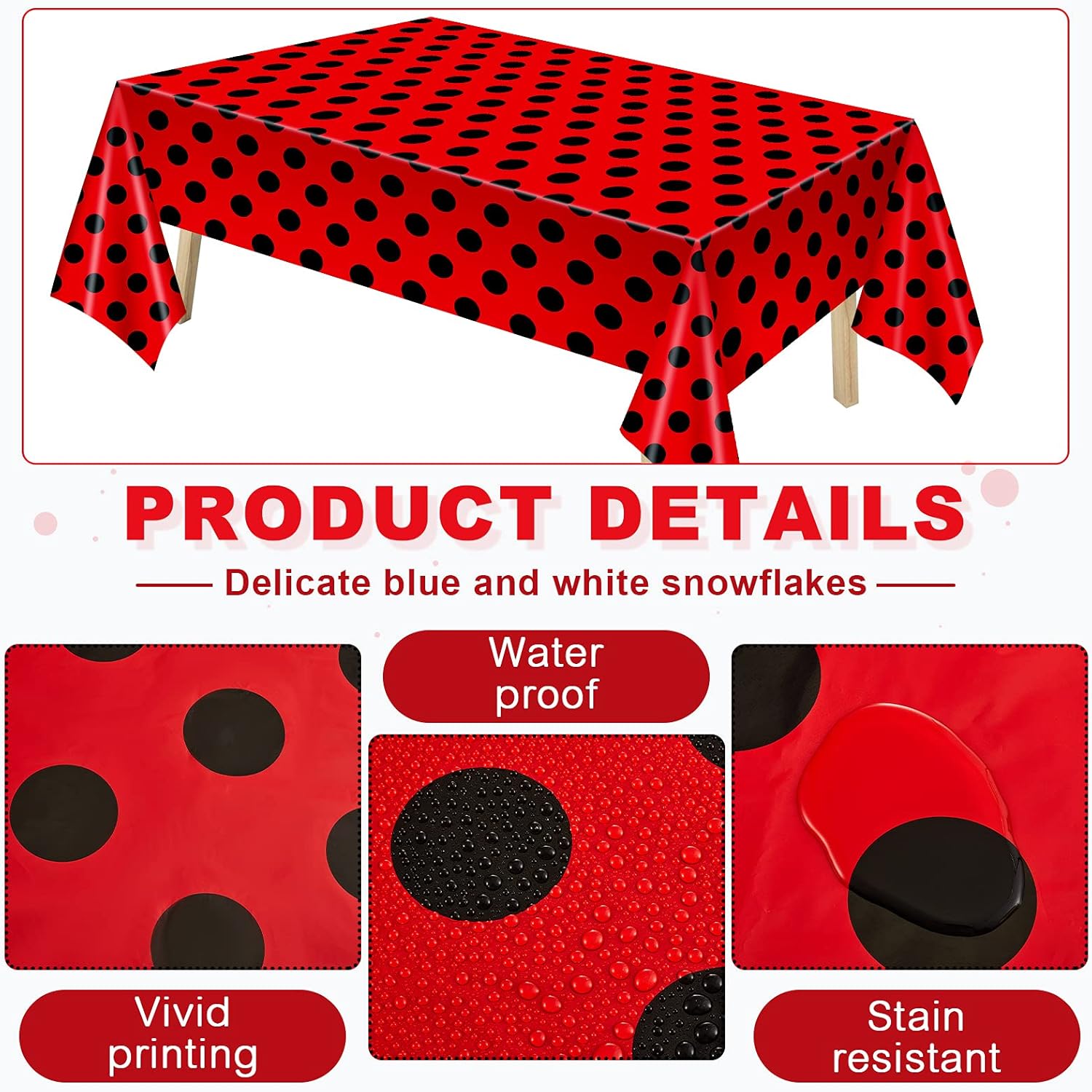 Tegeme Ladybug Tablecover Set 4pcs Black Red Rectangular Tablecloths