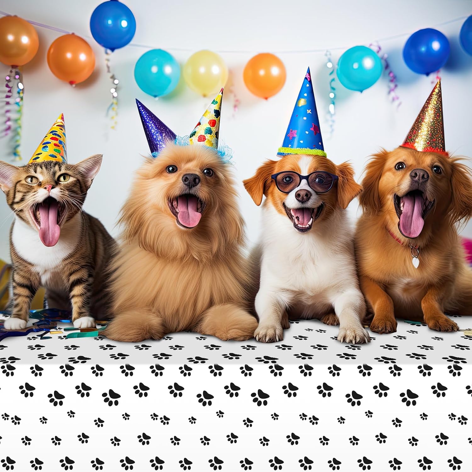 MASHAN 4 Piece Dog Themed Tablecloths Set