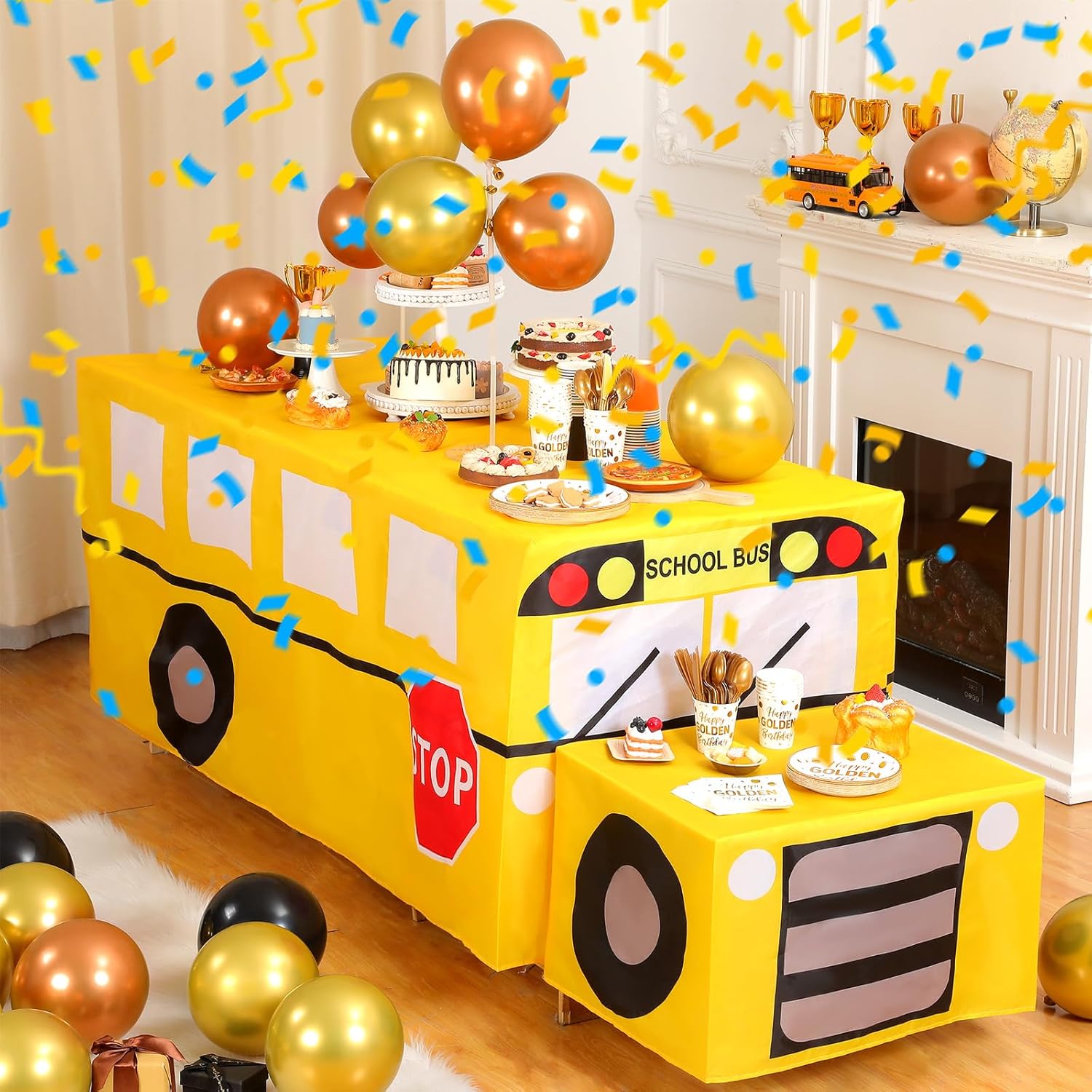 Oudain 2 Pcs School Bus Tablecloths Party Decorations