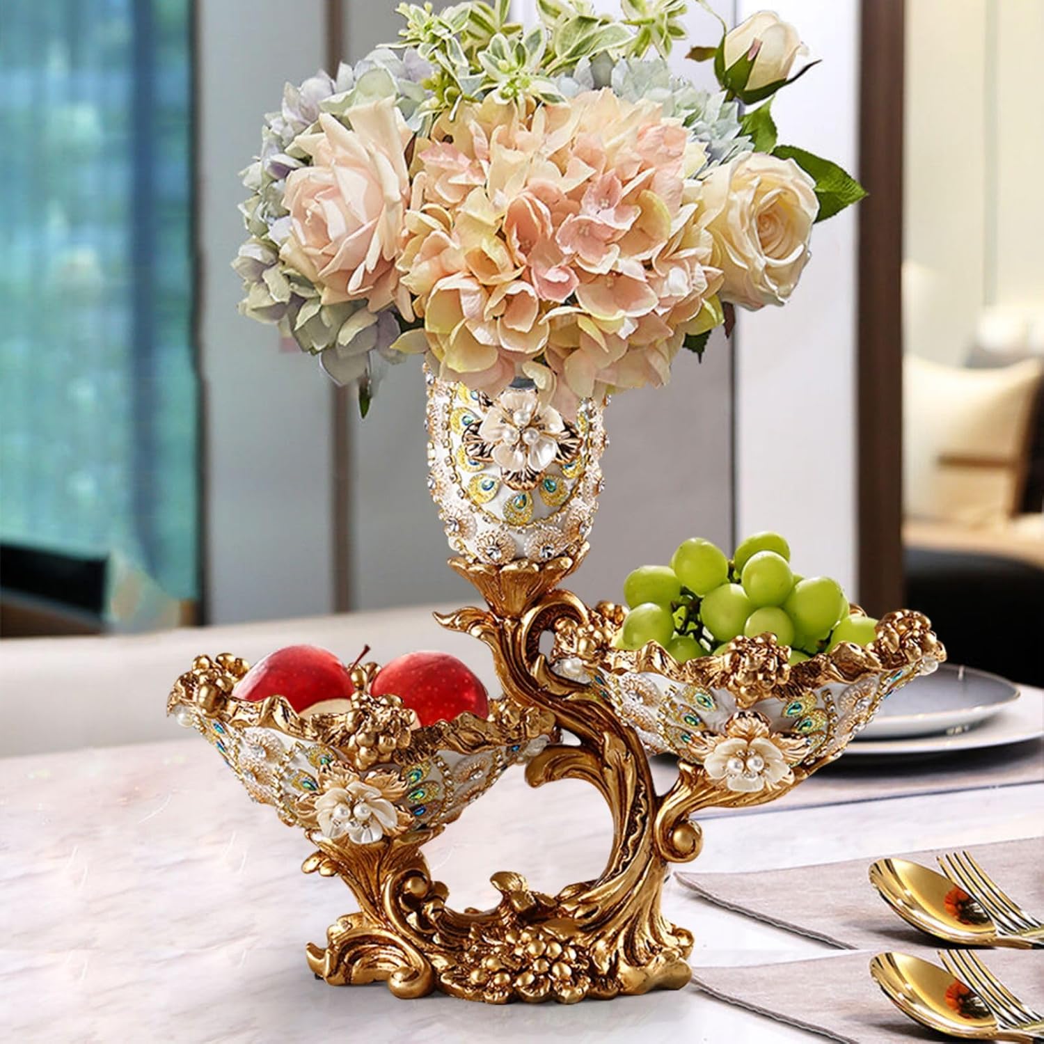 BULUXE 2 Tiered Fruit Bowl Resin Gold White