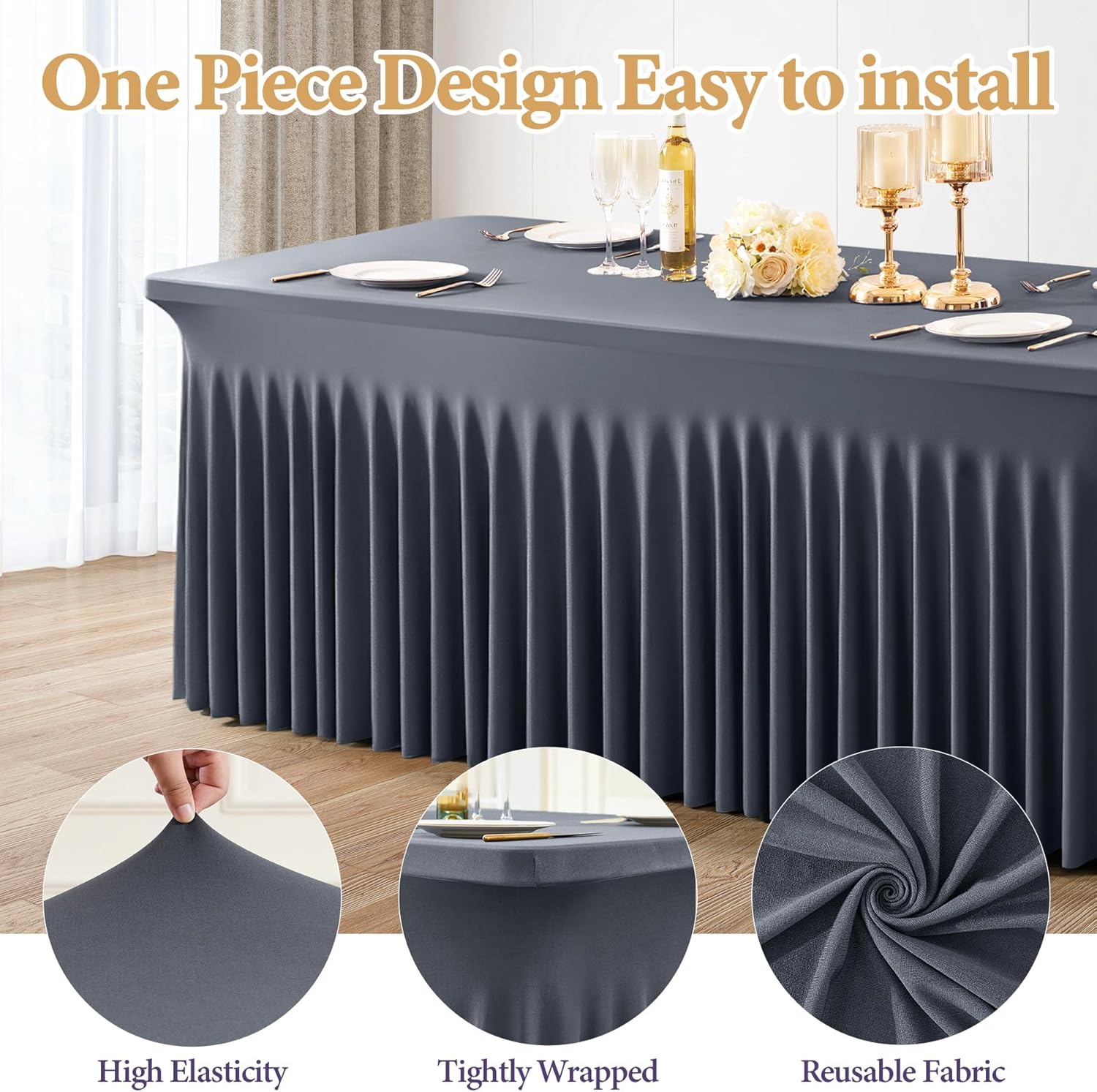 Shillance 2 Pack Grey Spandex Tablecloths for 6 Foot Rectangle Table