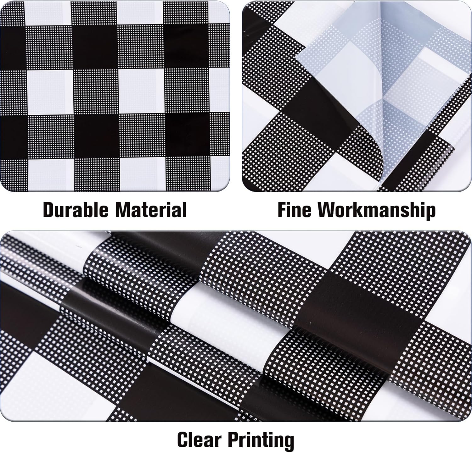 Kesfey 3 Pack Black Gingham Tablecloths 54 x 108 Inch Checkered Waterproof Disposable