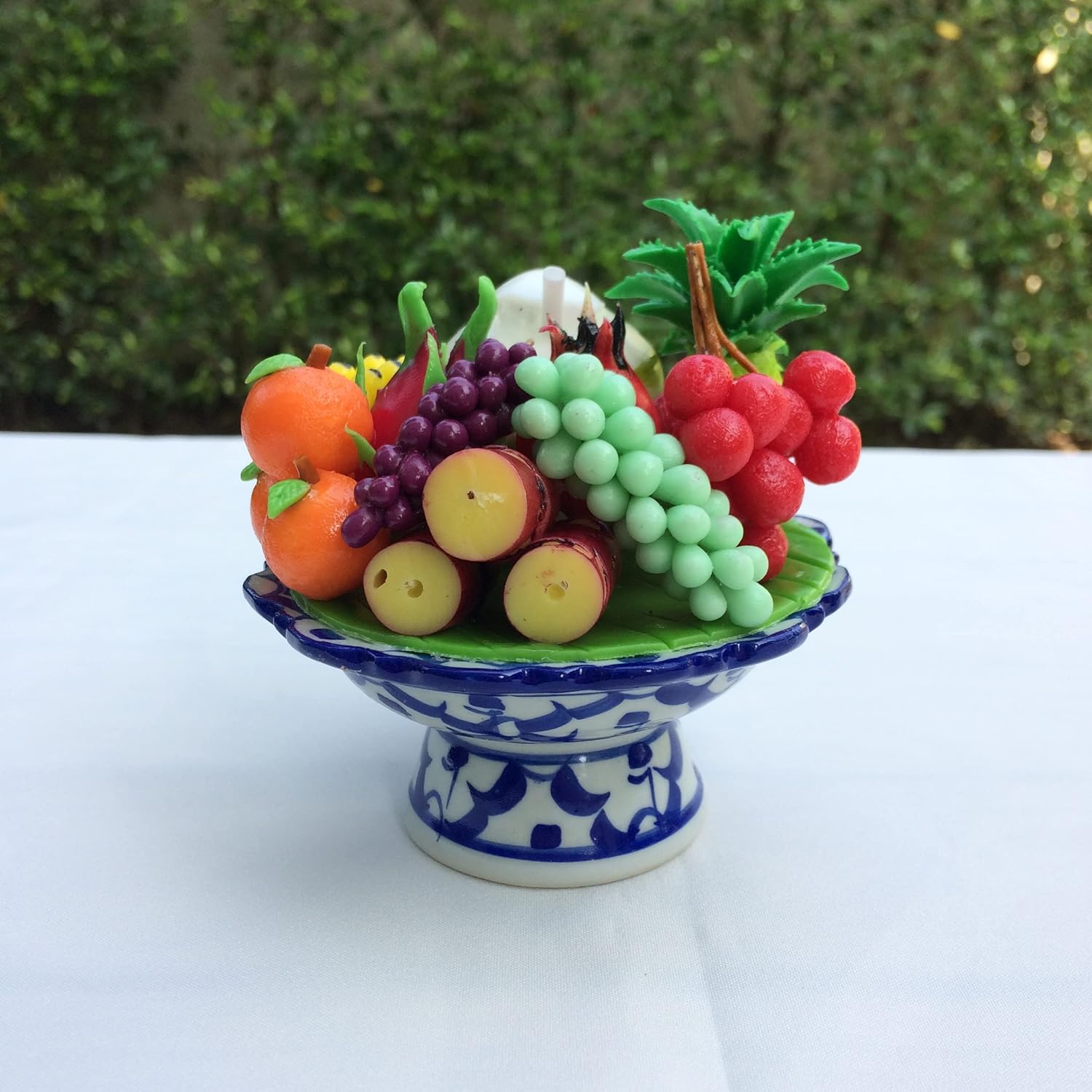 Artificial Fruit Bowl with Ceramic Pedestal Tray 3 Inches