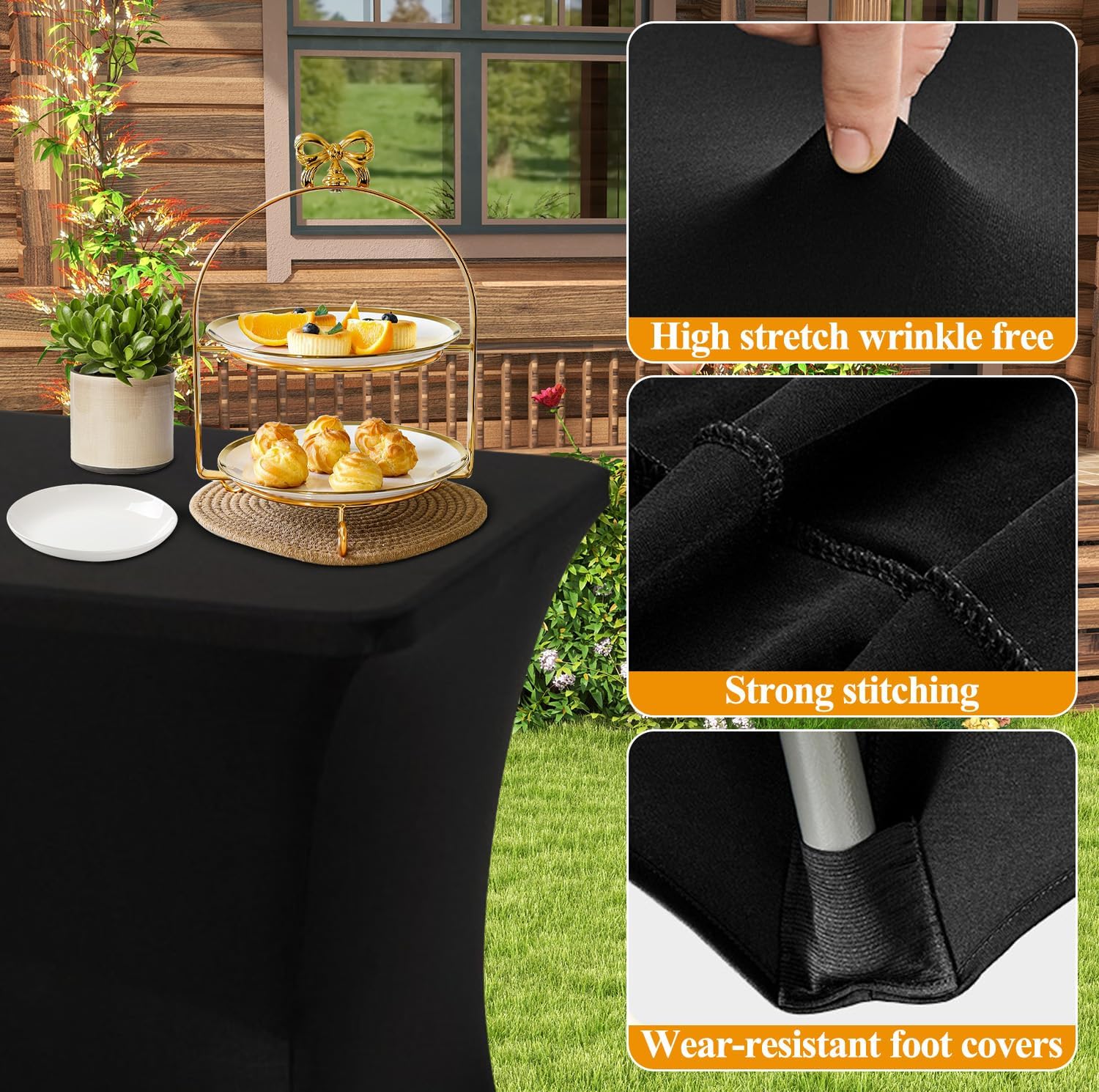 Ledido 6FT Black Tablecloth 2 Pack Stretch Fitted