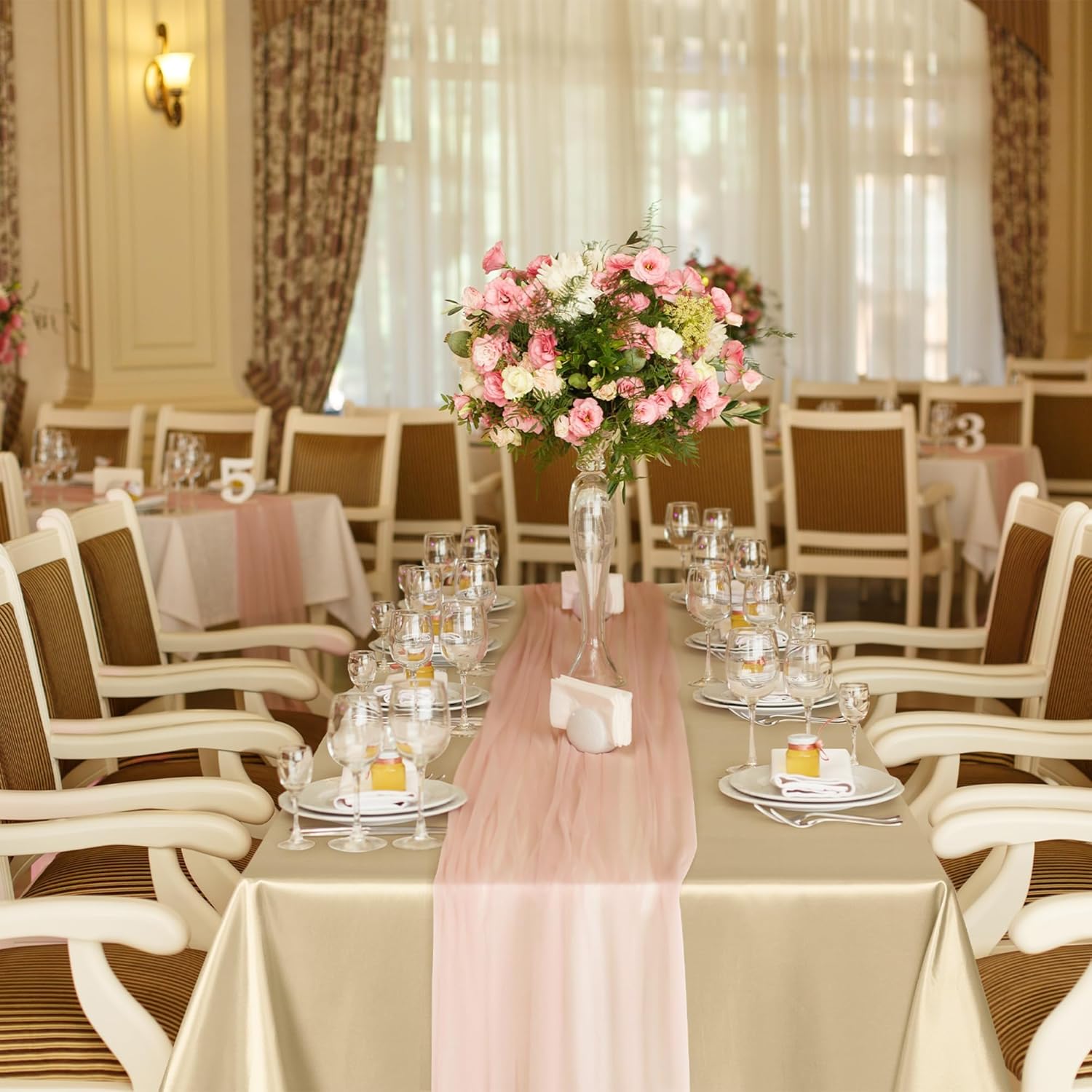 TURSTIN Champagne Satin Tablecloth 102 x 58 Inch Overlay Decor