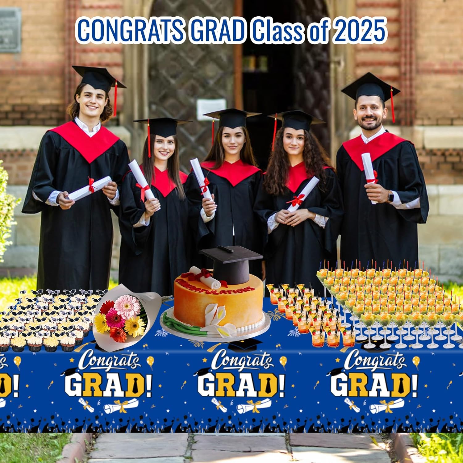 STARSIDE 3 Pack Blue Graduation Tablecloths 54x108