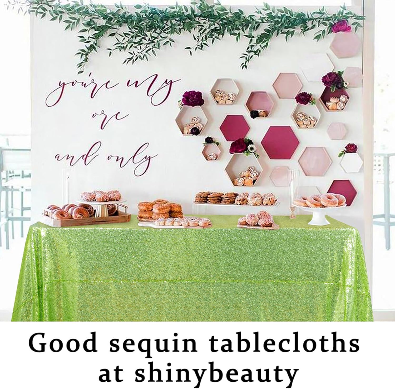 ShinyBeauty Sequin Tablecloth Olive Green 60x102 Inch Rectangle Sparkly Fabric Tablecloths for Wedding Party