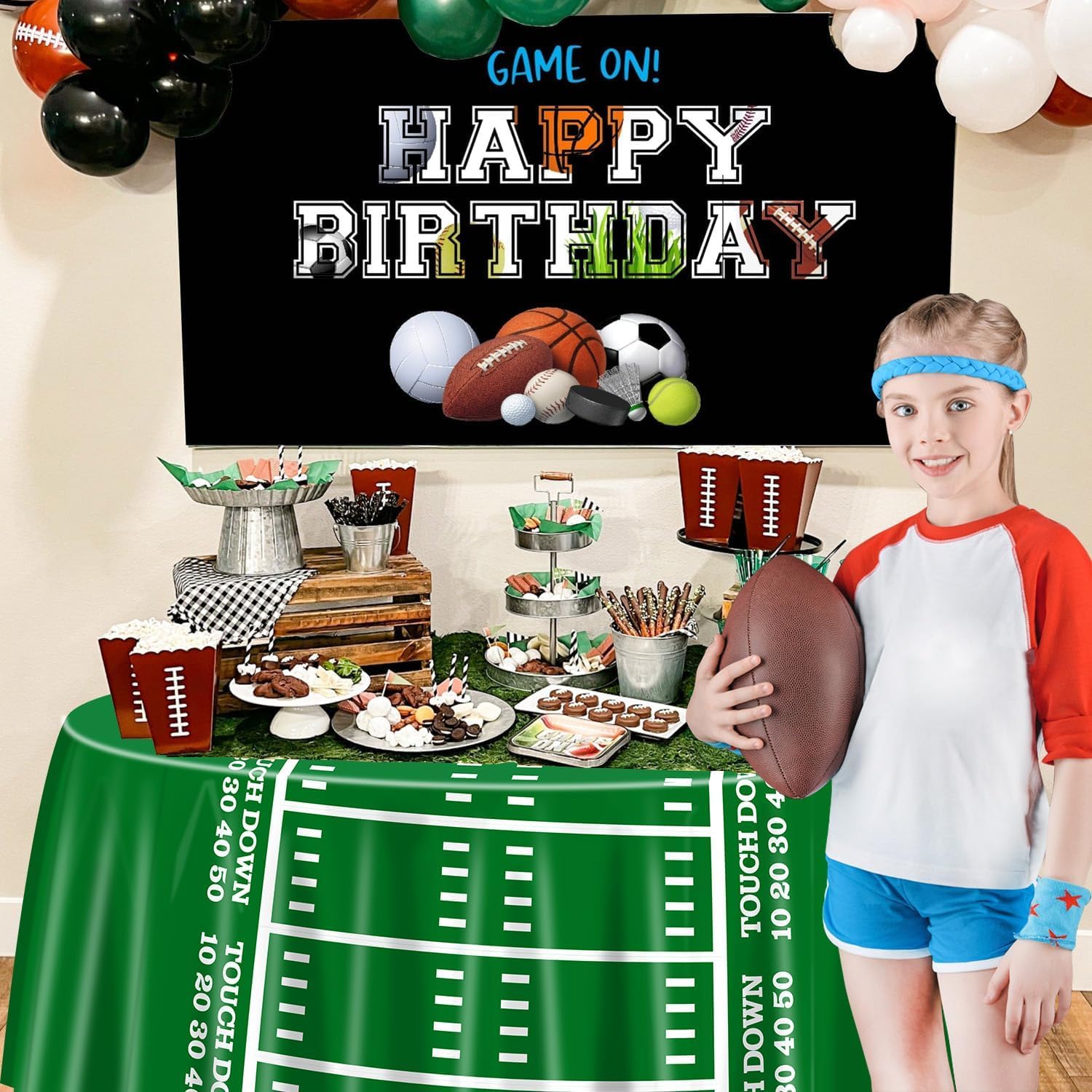 3 Pcs Football Tablecloths for Round Table 84x84 Inch