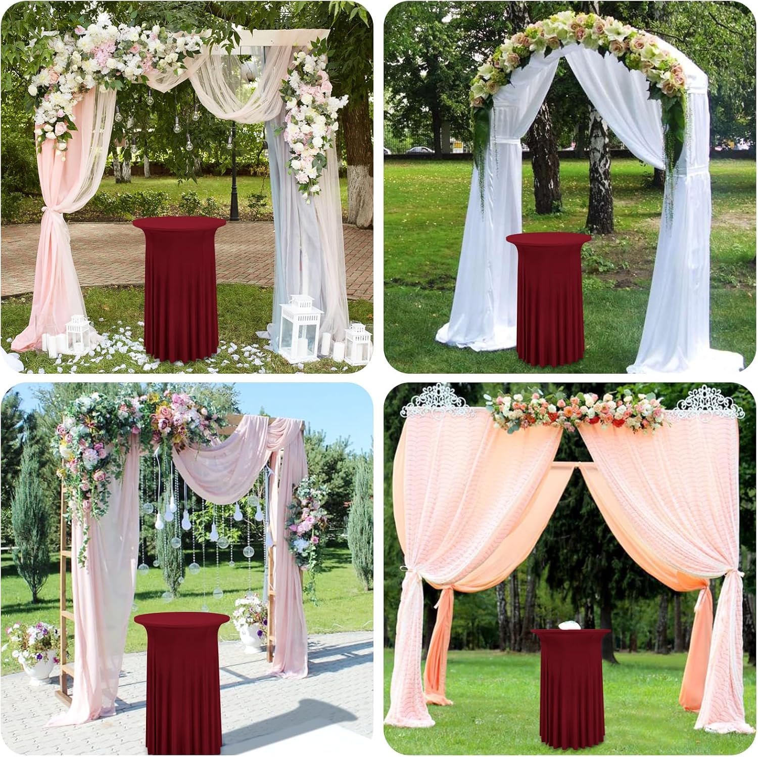 6 Pack Round Cocktail Table Skirt Spandex Tablecloth Wine Red Wavy Drapes High Top Cover