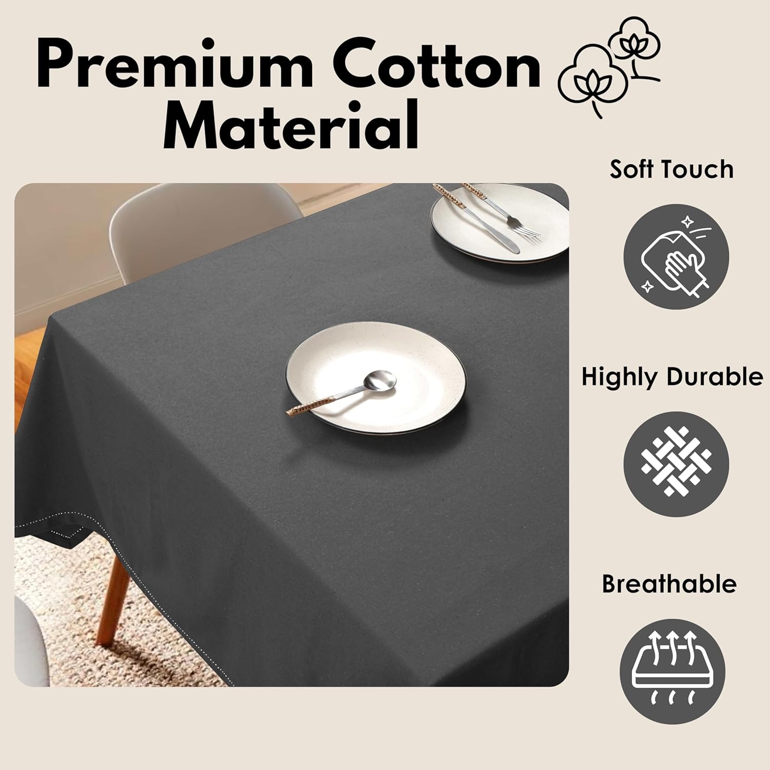 Softopia Cotton Grey Table Cloth 60x84 Rectangle
