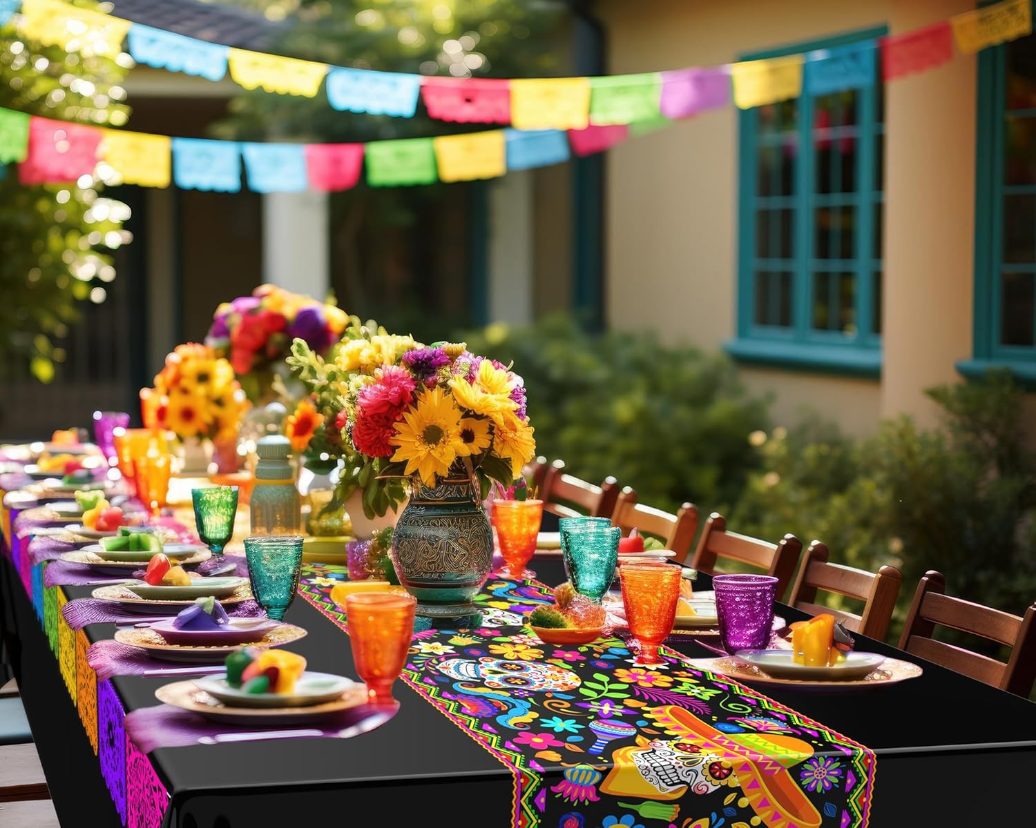 Oudain 6 Pcs Fiesta Tablecloth 108 x 54 Inch Waterproof Plastic Table Cover for Mexican Festive Events