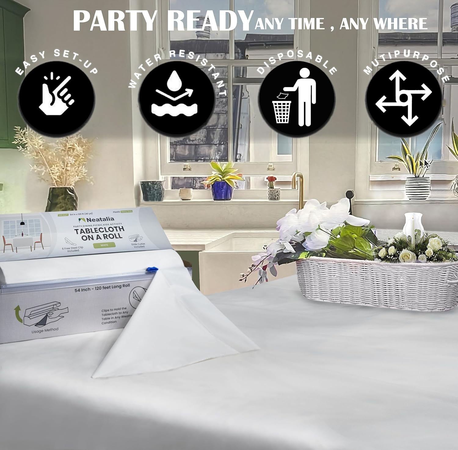 White Plastic Tablecloth Roll 54in x 120ft for Events