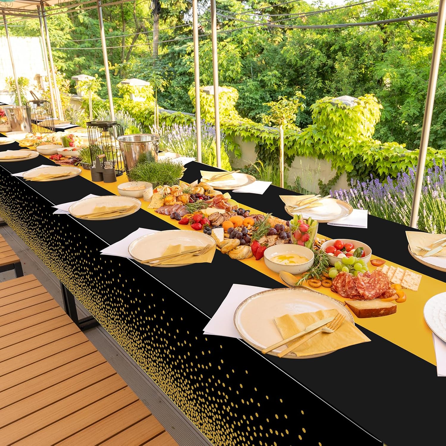 3Pcs Black and Gold Tablecloth Party Decorations