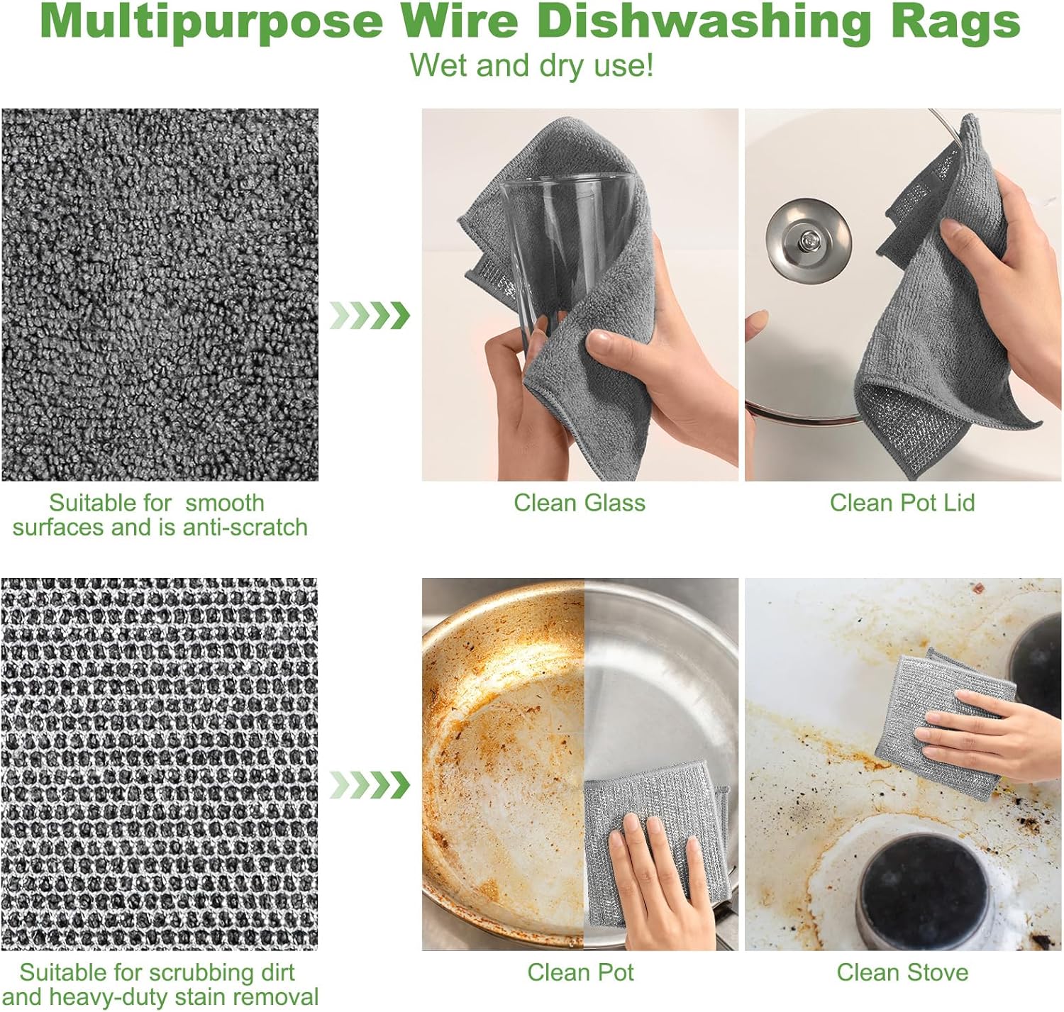 10 Piece Multipurpose Wire Dishcloth with Lanyard Non Scratch and Microfiber