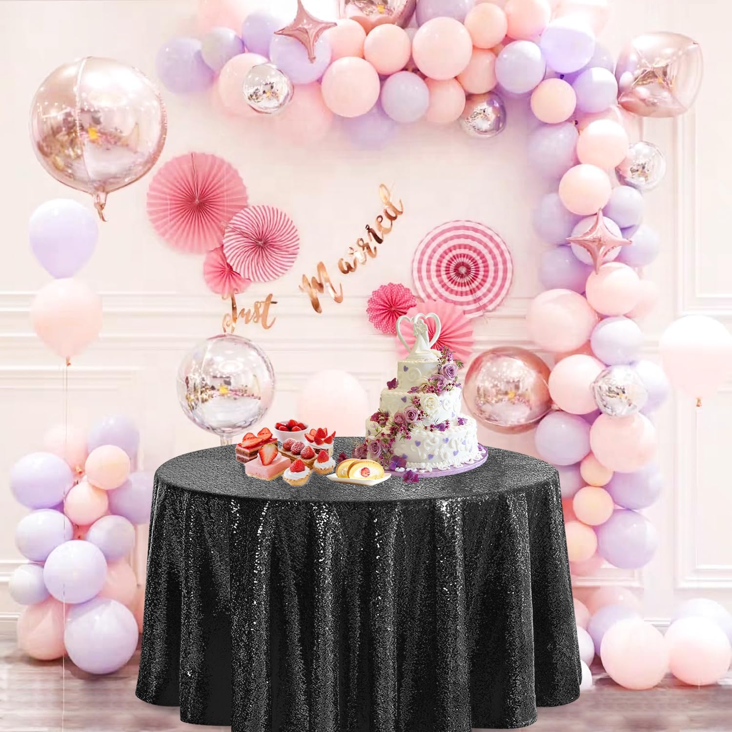 Pufogu 50 Inch Round Black Sequin Tablecloth
