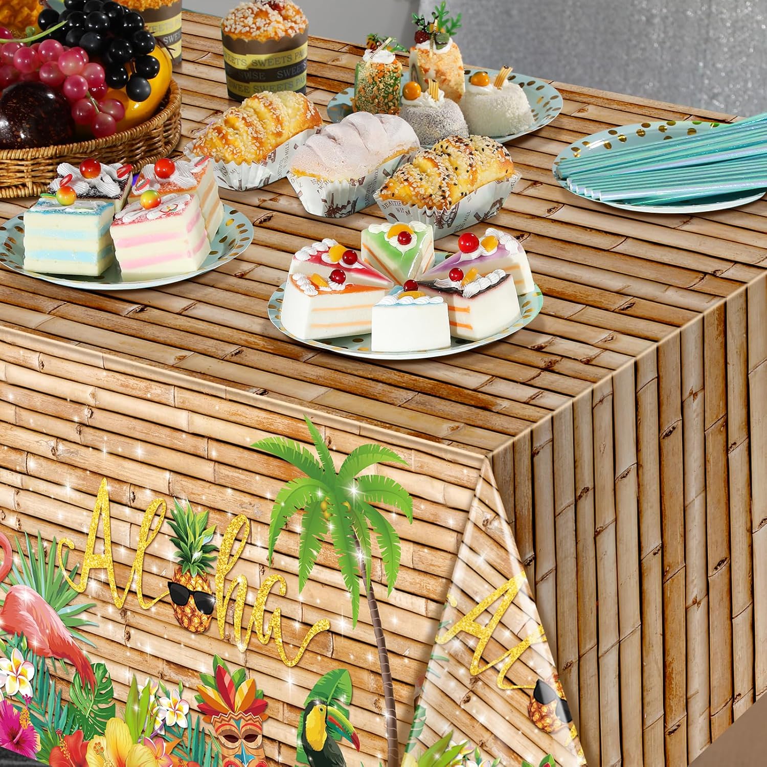 3Pcs Hawaiian Luau Tablecloth Tiki Party Decorations 108x54 Inch