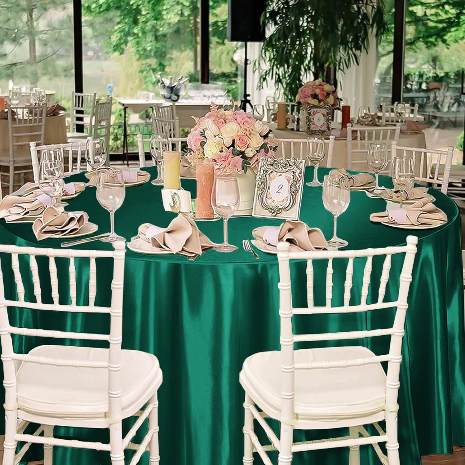 12 Pack 120 Inch Round Tablecloth Hunter Green Satin