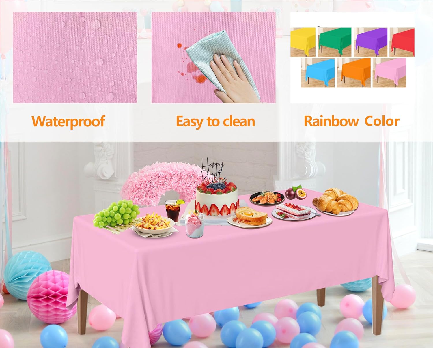 14 Packs Rainbow Plastic Tablecloths for Parties