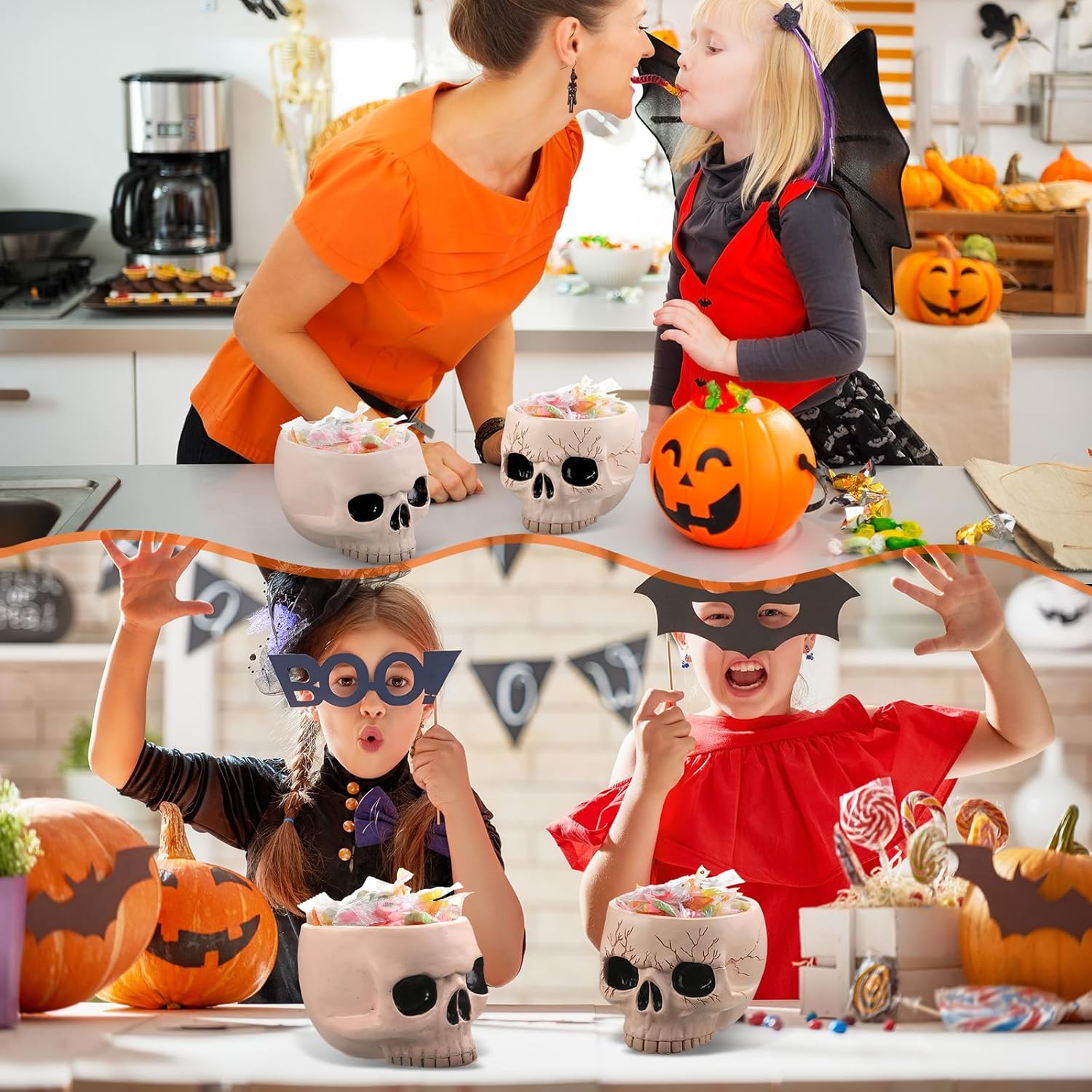 Sliner 2 Pcs Halloween Skull Bowl and Cup - Decor Figurine