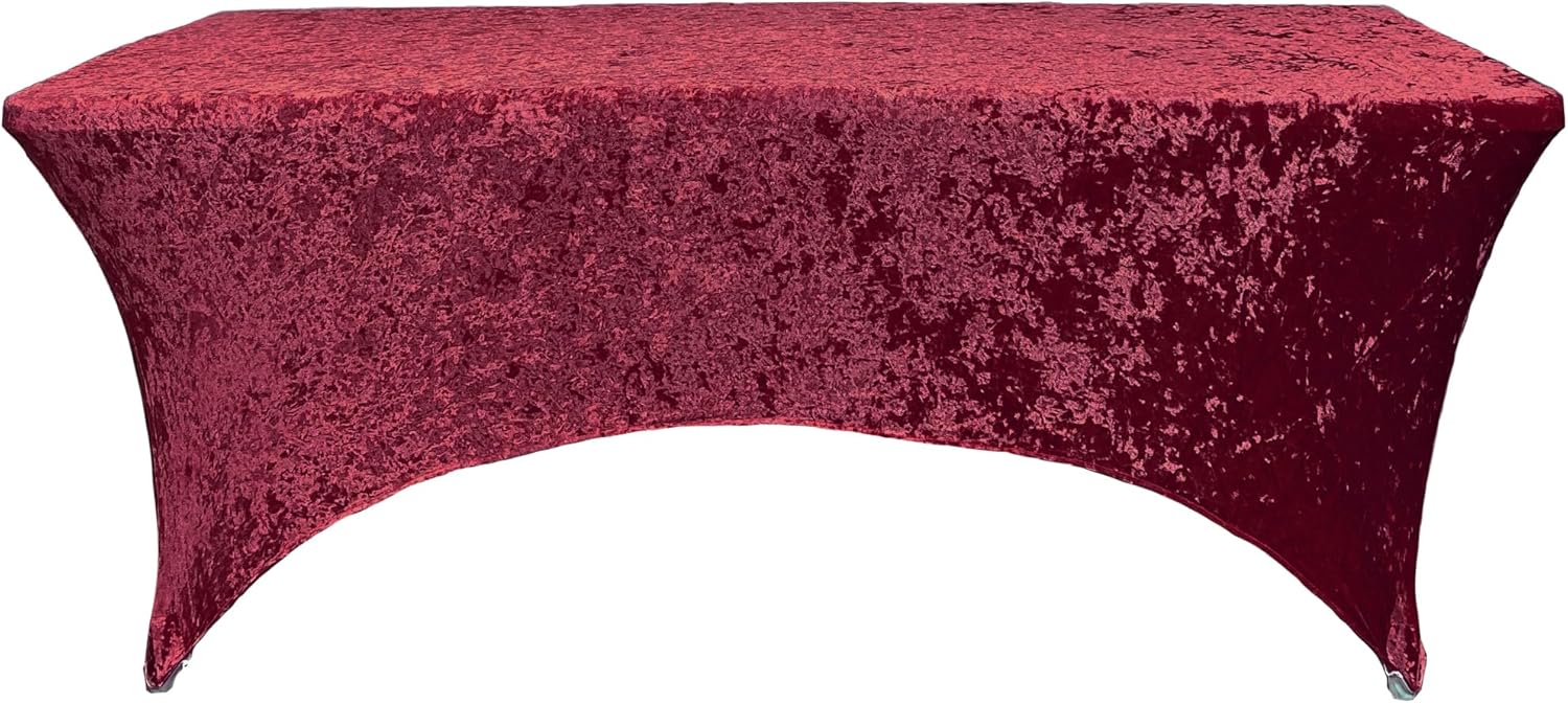 8 Ft Rectangular Velvet Spandex Tablecloth - Burgundy