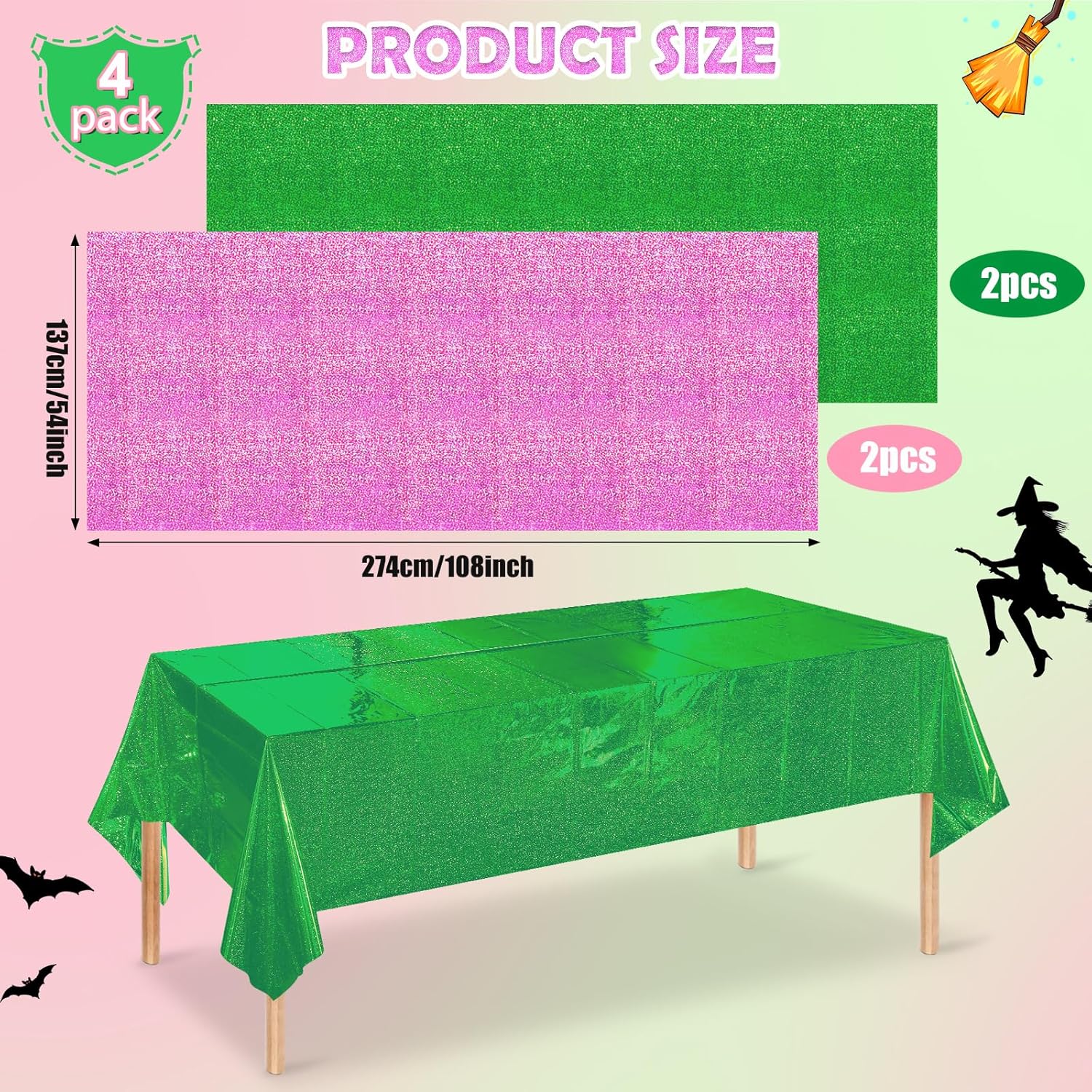 4 Pcs Iridescent Pink Green Tablecloths for Party Decorations