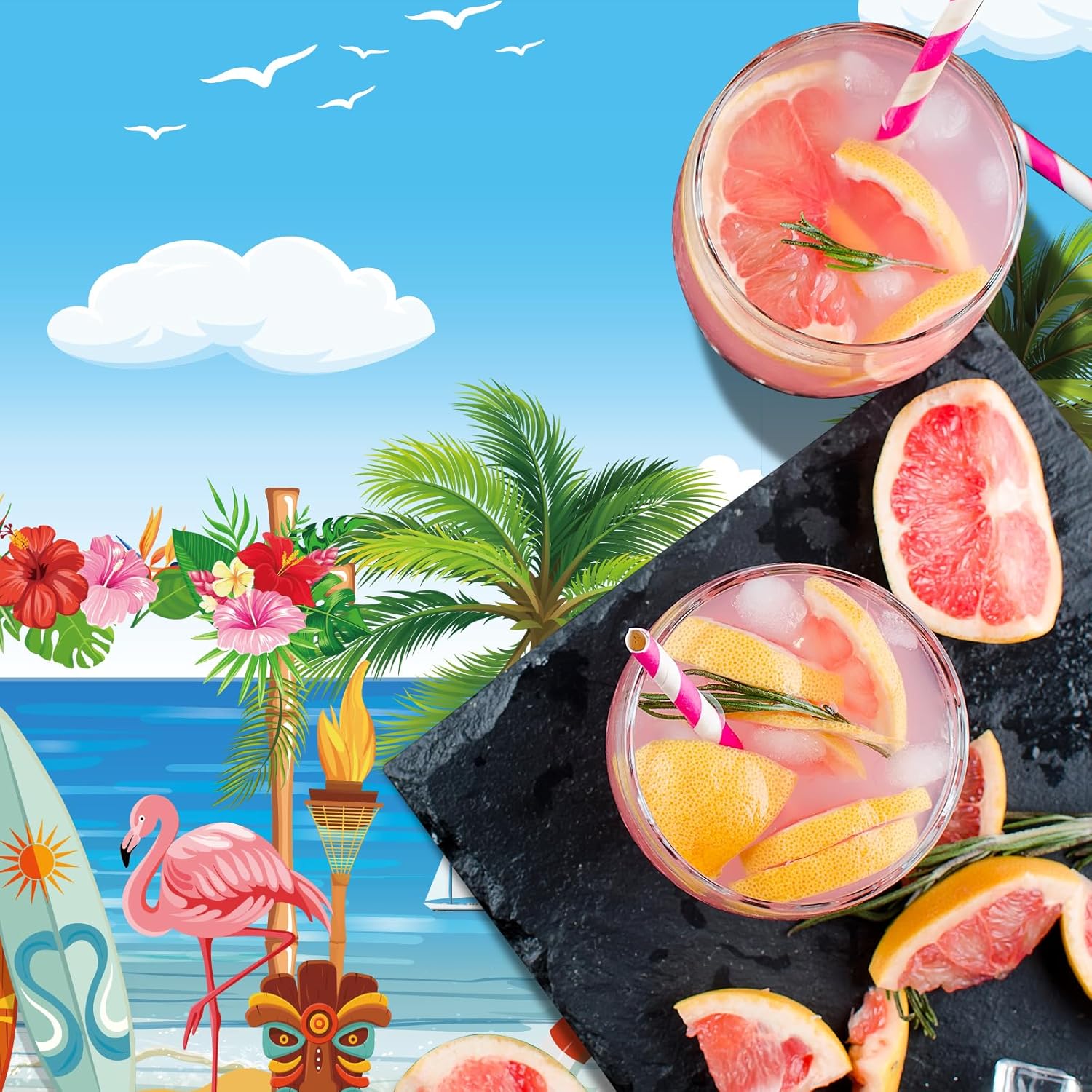 3 Pack Summer Beach Plastic Tablecloths with Hawaiian Design