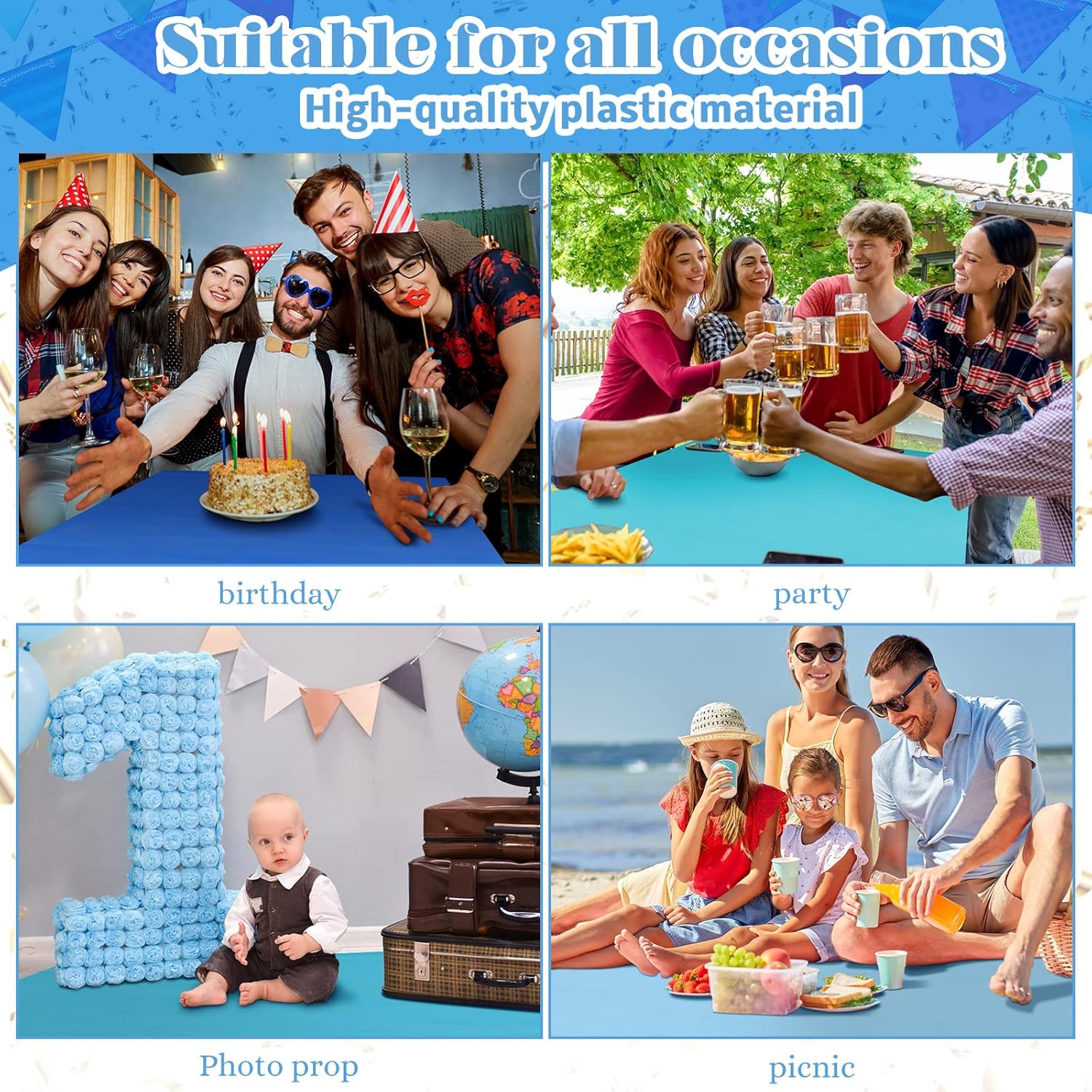 Frienda 12 Pcs Assorted Color Plastic Tablecloth for Parties