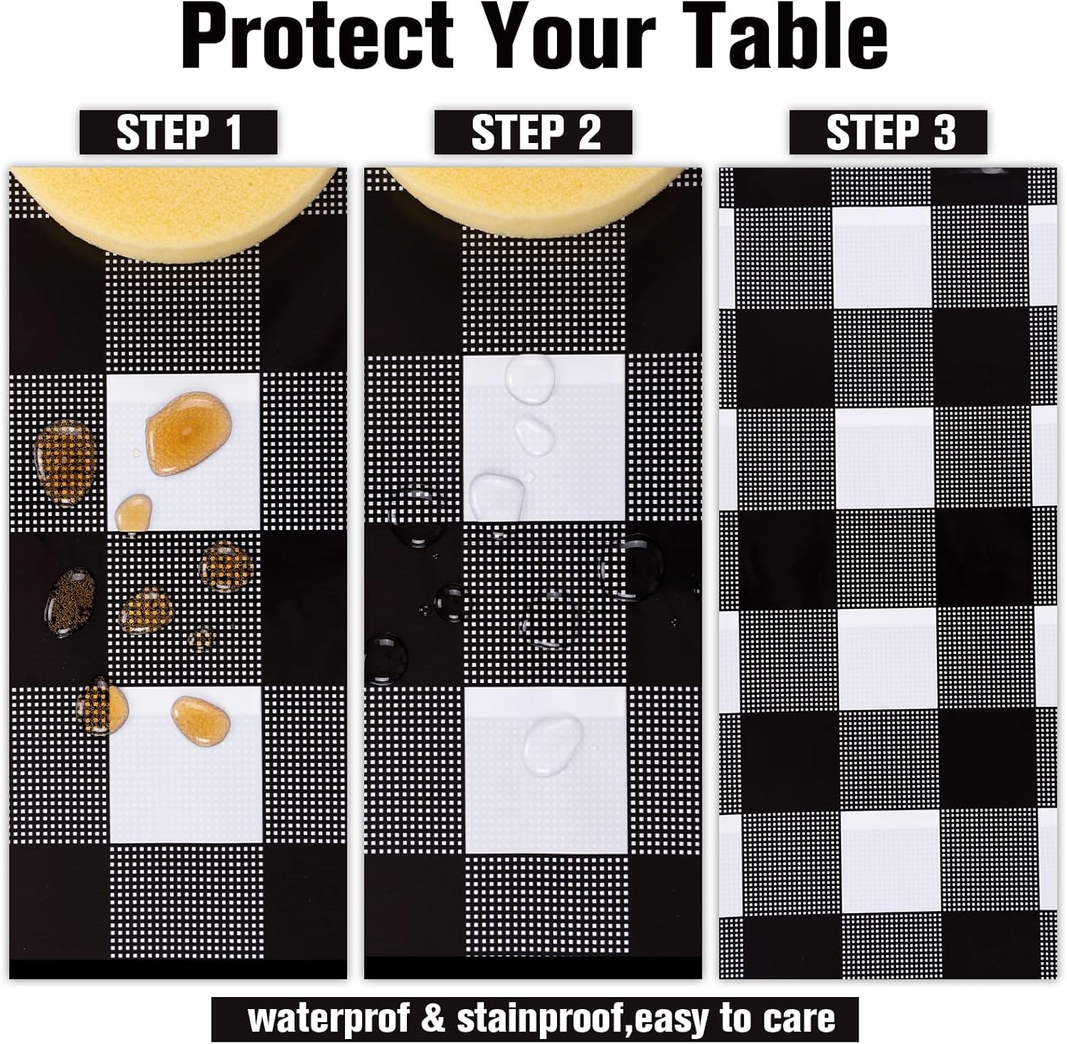 Kesfey 3 Pack Black Gingham Tablecloths 54 x 108 Inch Checkered Waterproof Disposable
