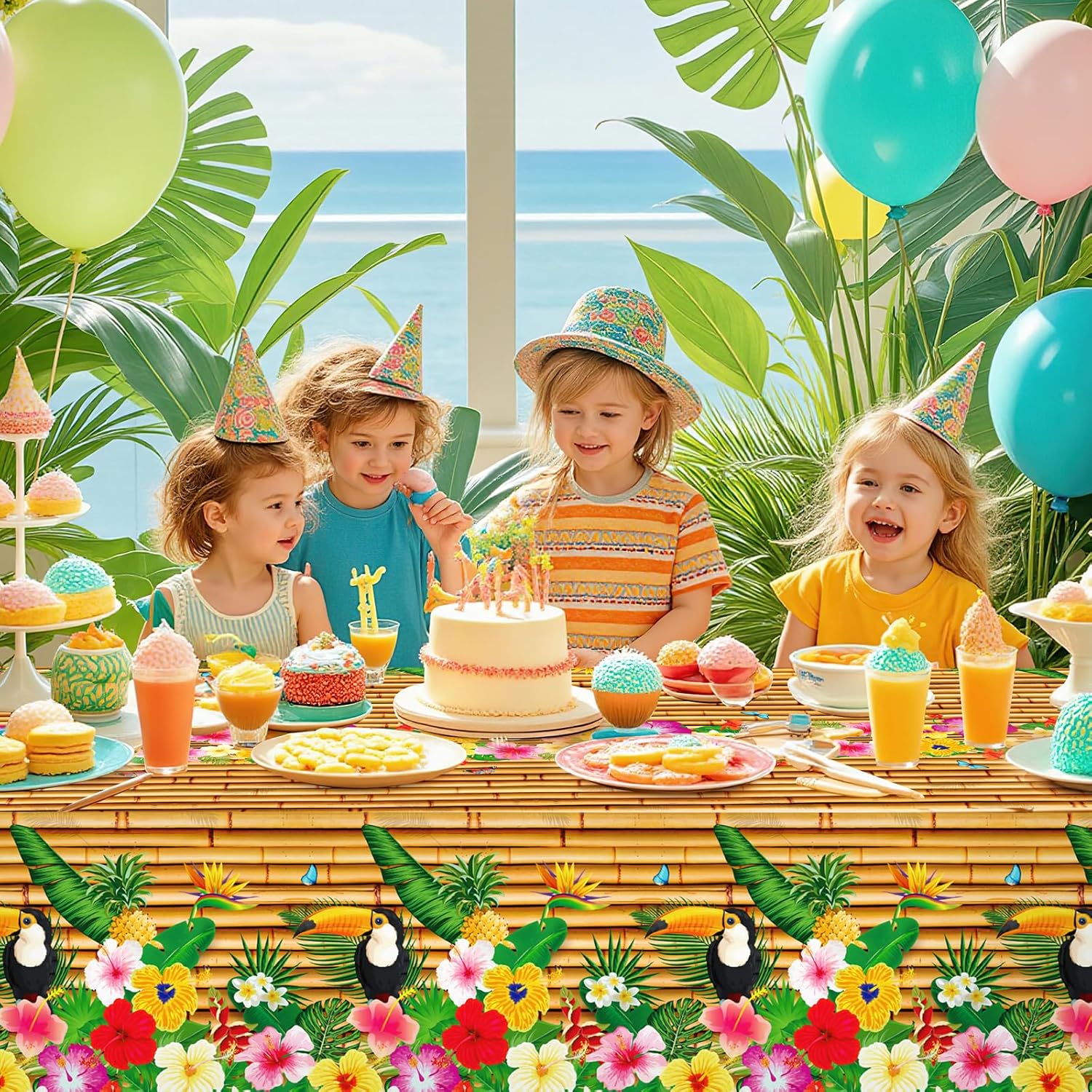 4 Pack Hawaiian Luau Tablecloths 54 x 108 Inches