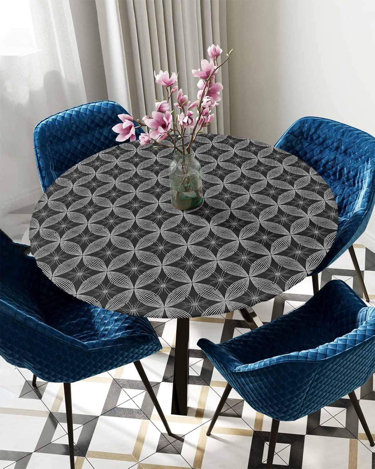 Fantasy Grey Round Waterproof Table Cover Fitted Tablecloth