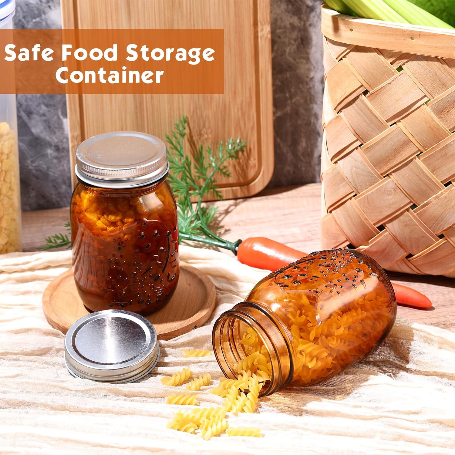 Yaomiao 12 Pack Amber Glass Jars 16 oz with Airtight Lids