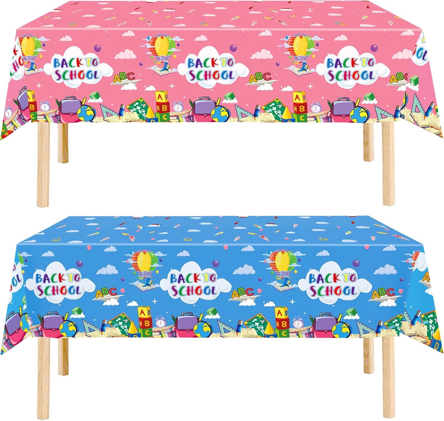 2 Pack Back to School Tablecloths Blue and Pink