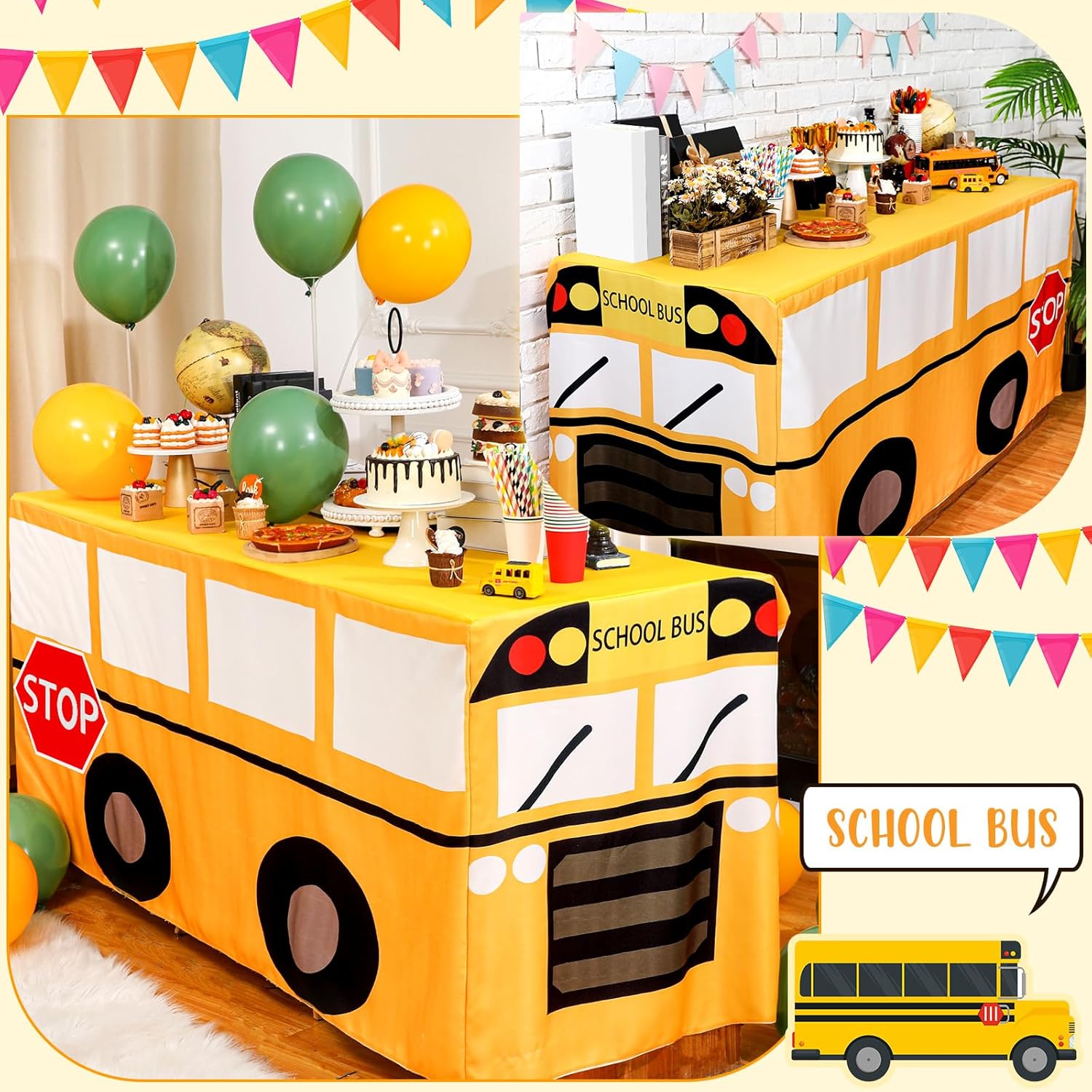 Oudain 6FT School Bus Tablecloth Birthday Party Decor