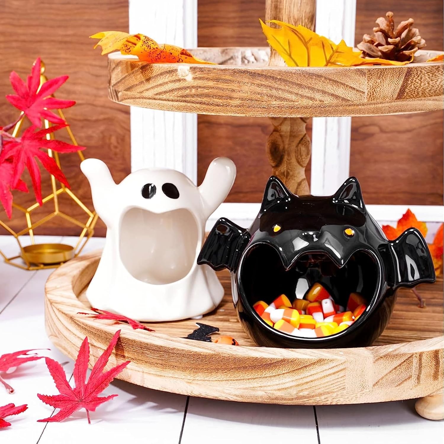 KURKUR Halloween Ghost Candy Dish Ceramic Bowl Holder