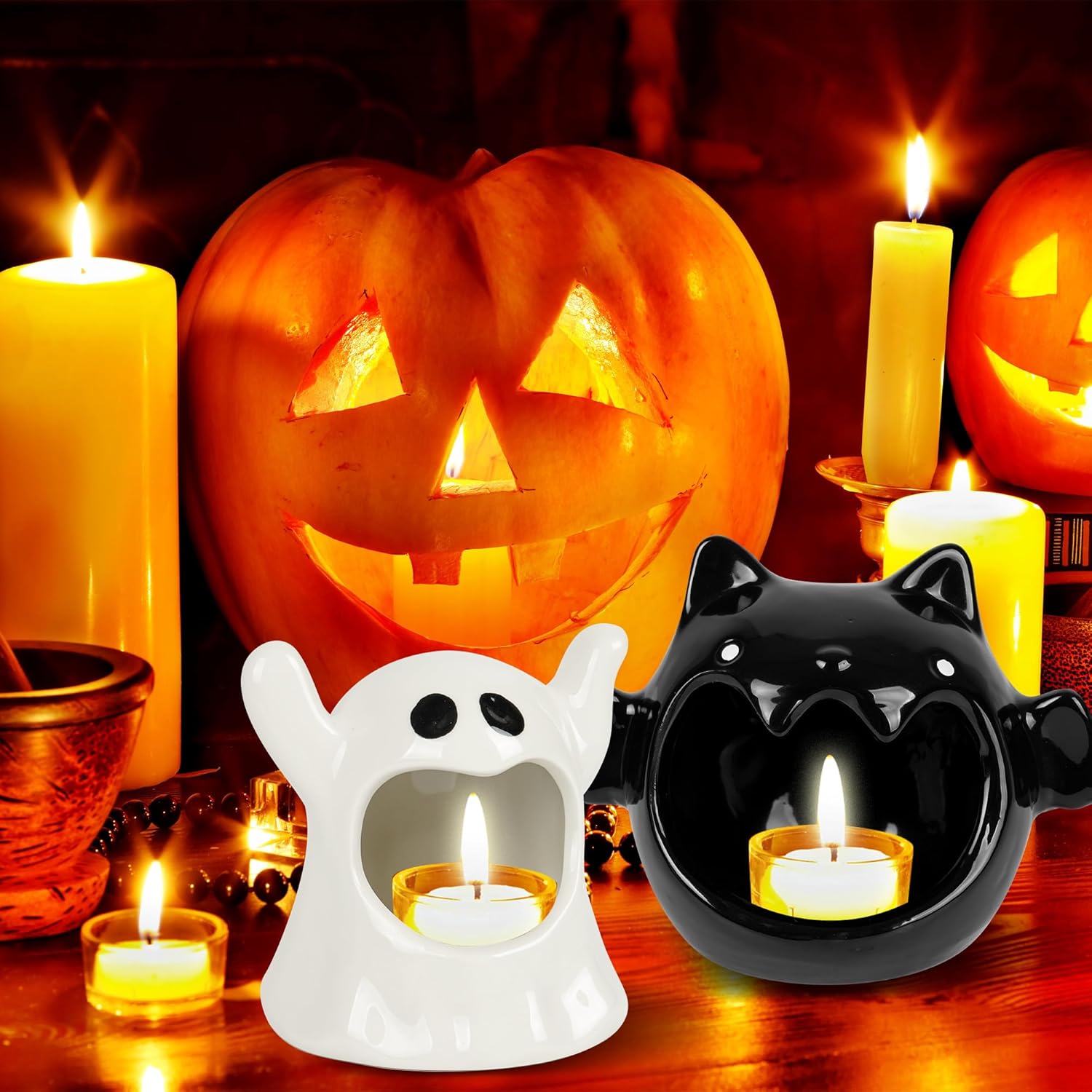 Kolewo4ever 4 Piece Halloween Candy Dish Holder Ceramic Bat Ghost Shape