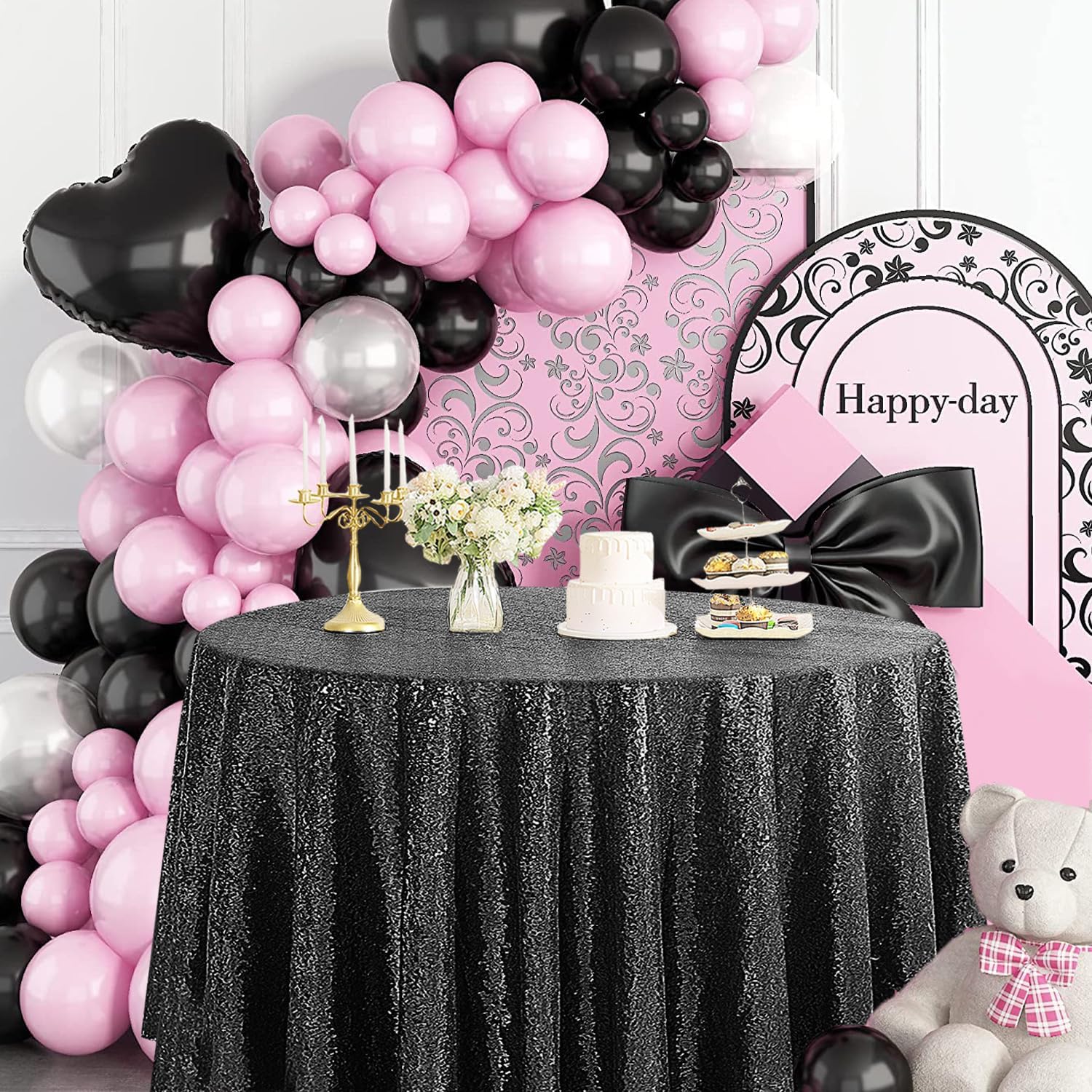 Pufogu 50 Inch Round Black Sequin Tablecloth
